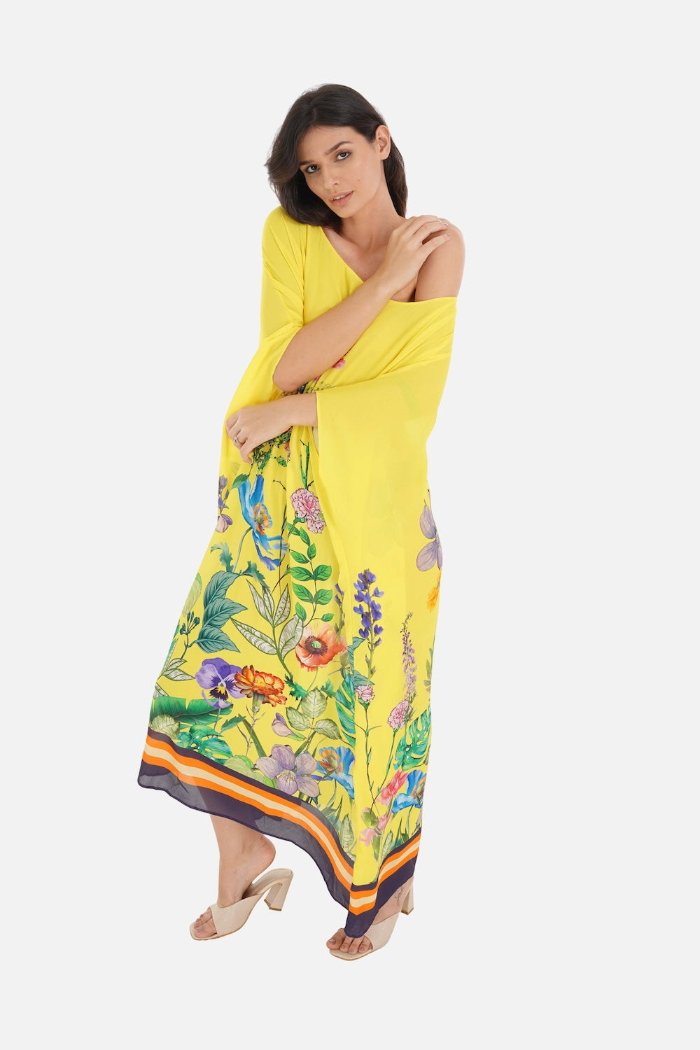 Yellow, green and black Calico Box Kaftan (TheSwankStore) Viscose Crepe fabric