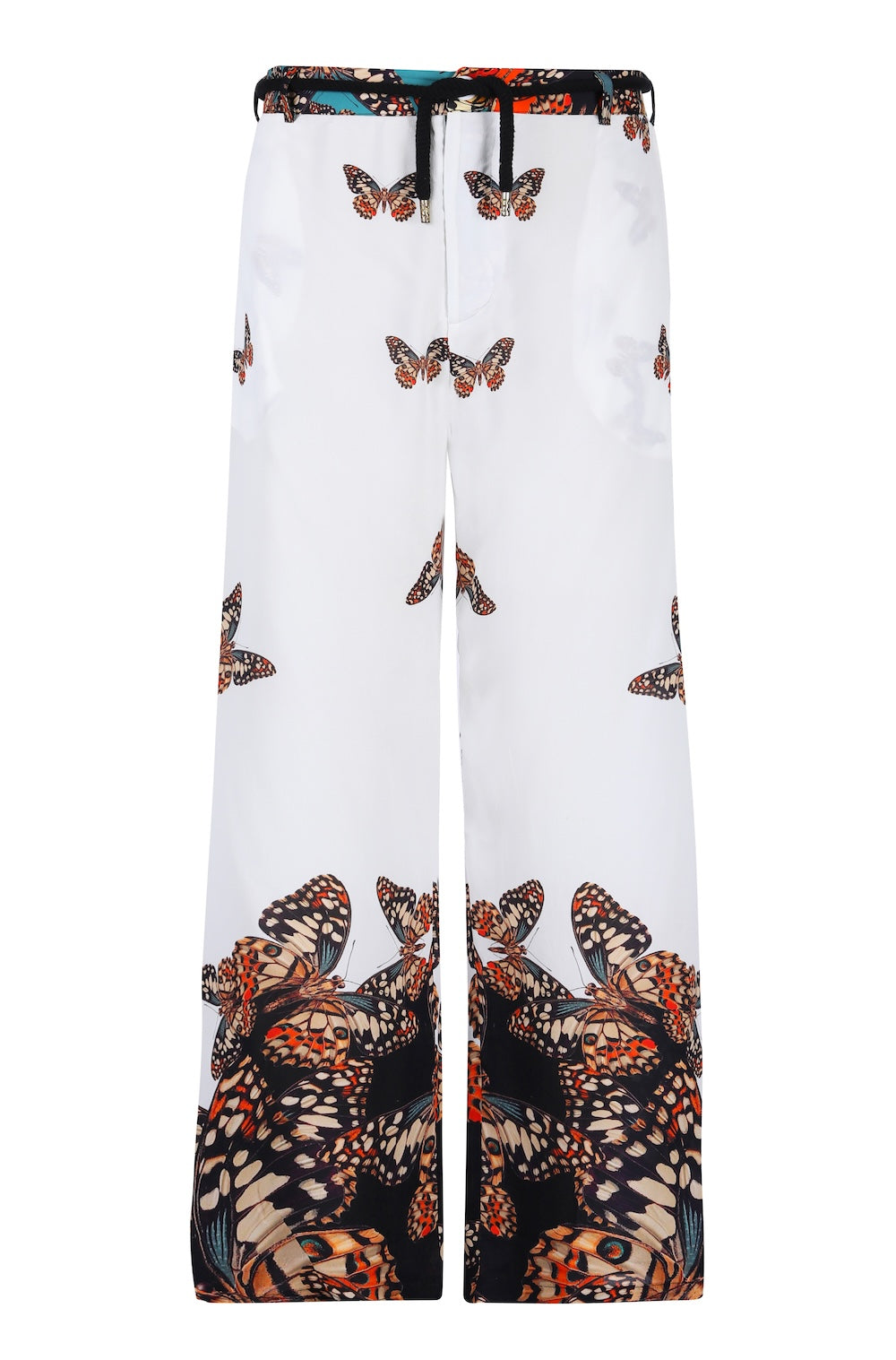 Front view of the Orange, White & Black Corasone Lucy Pants (TheSwankStore) Soft Viscose fabric