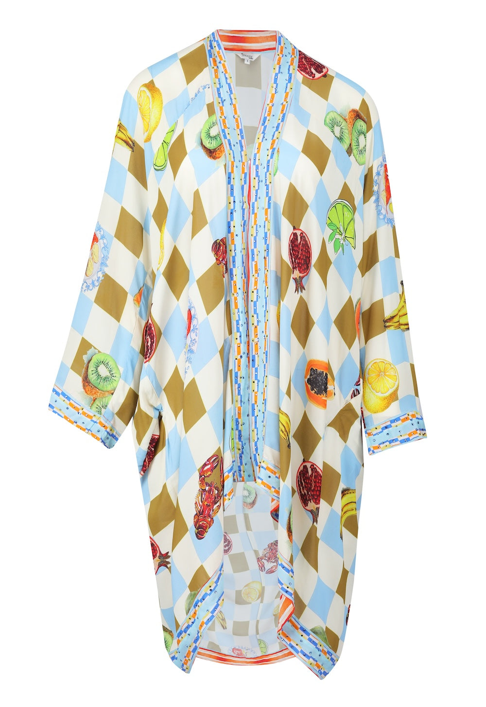 Front view of the Green, Yellow and Orange Lucciano Kimono Shrug (Short) (TheSwankStore) Soft Viscose fabric