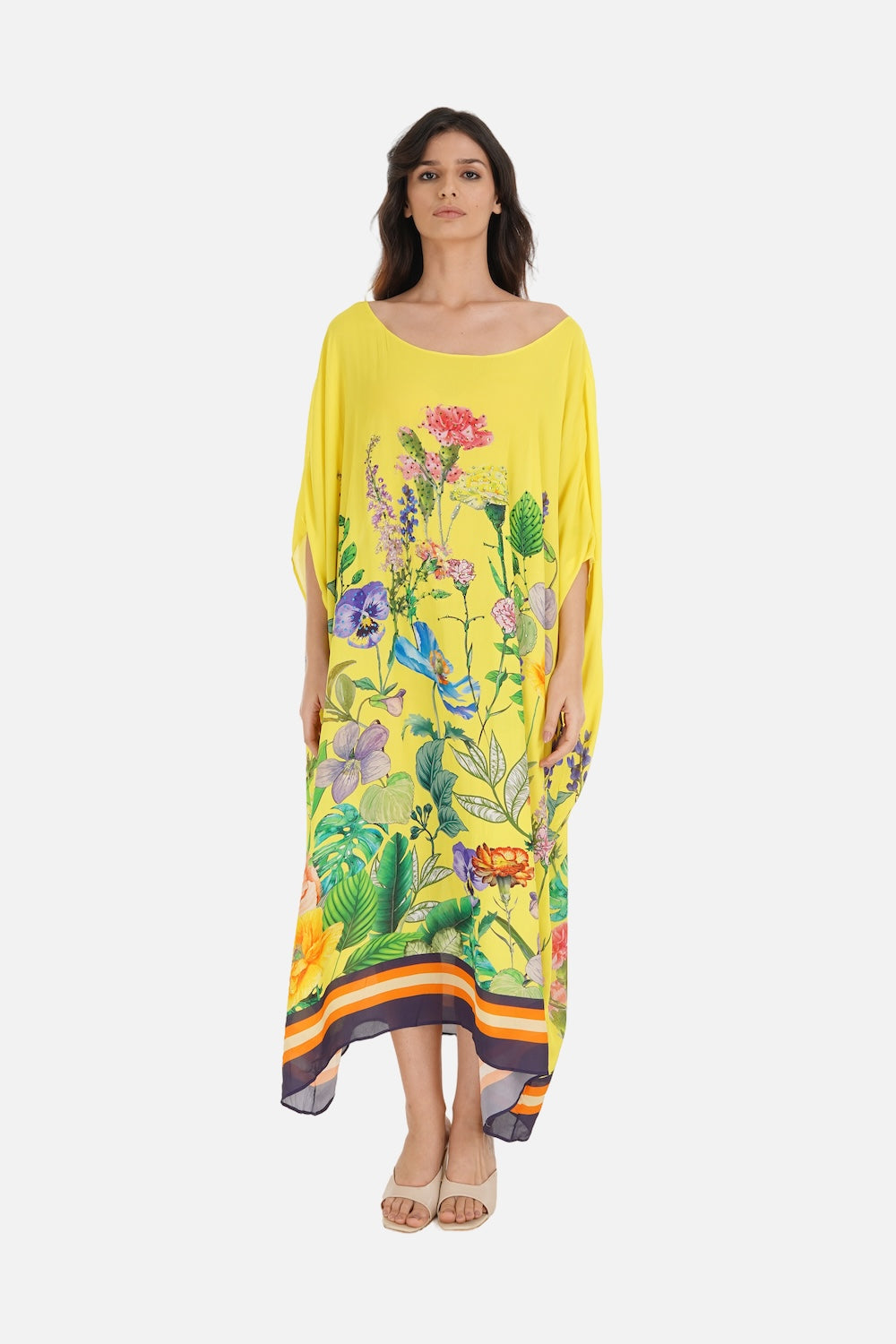 Yellow, green and black Calico Box Kaftan (TheSwankStore) Viscose Crepe fabric