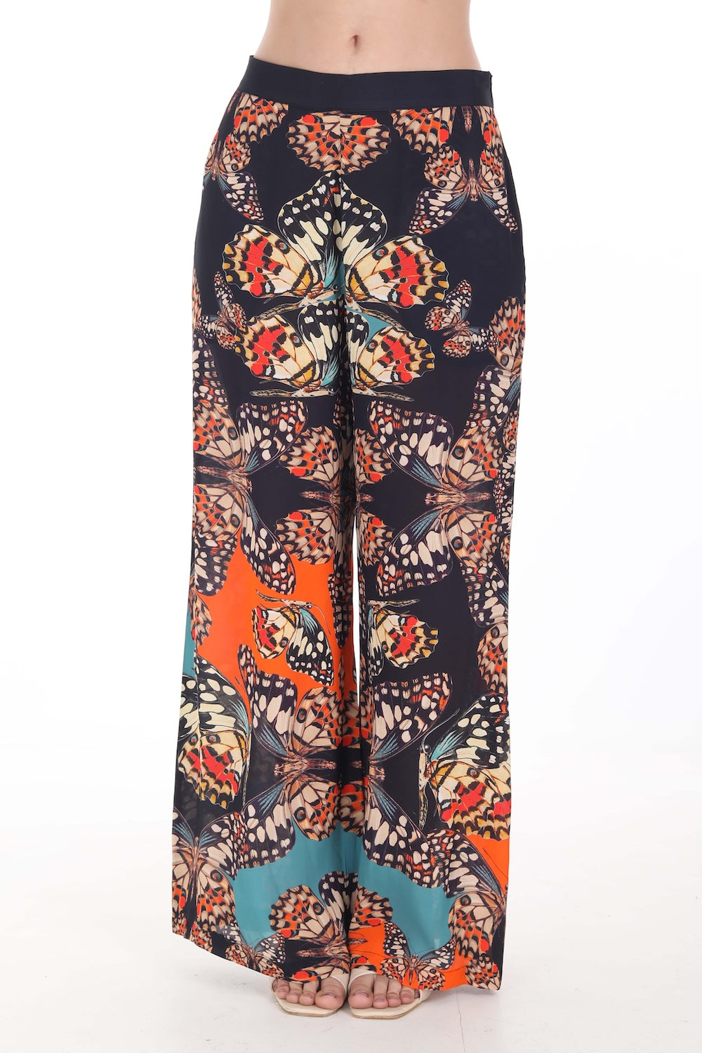 Front view of the Orange, White & Black Corasone Ivy Pants (TheSwankStore) Soft Viscose fabric