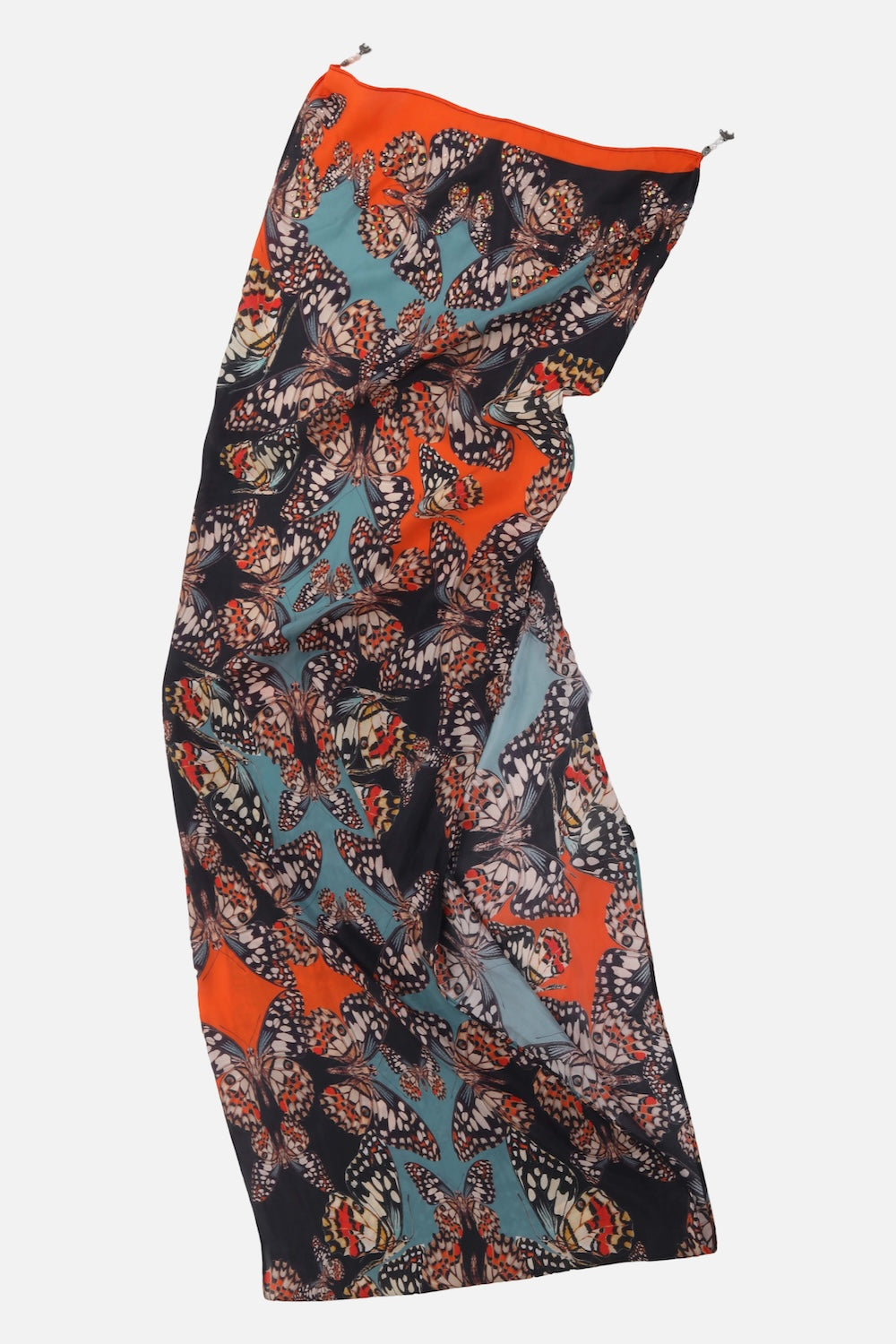 Orange, White & Black Corasone Silk Scarf (TheSwankStore) Soft Viscose fabric