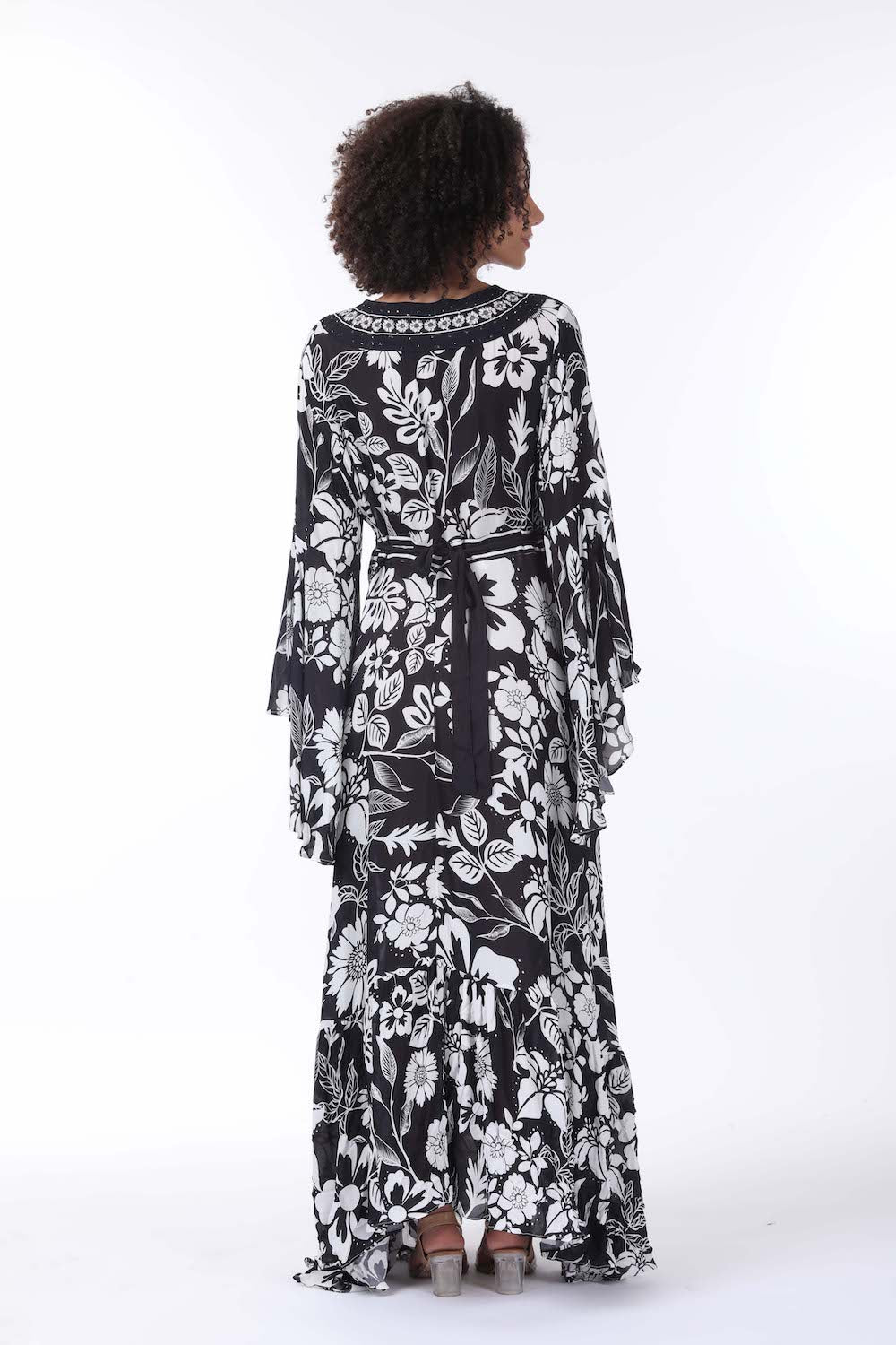 Back view of the black and white AVANTI - DAISY DRESS Modern design with Viscose fabric