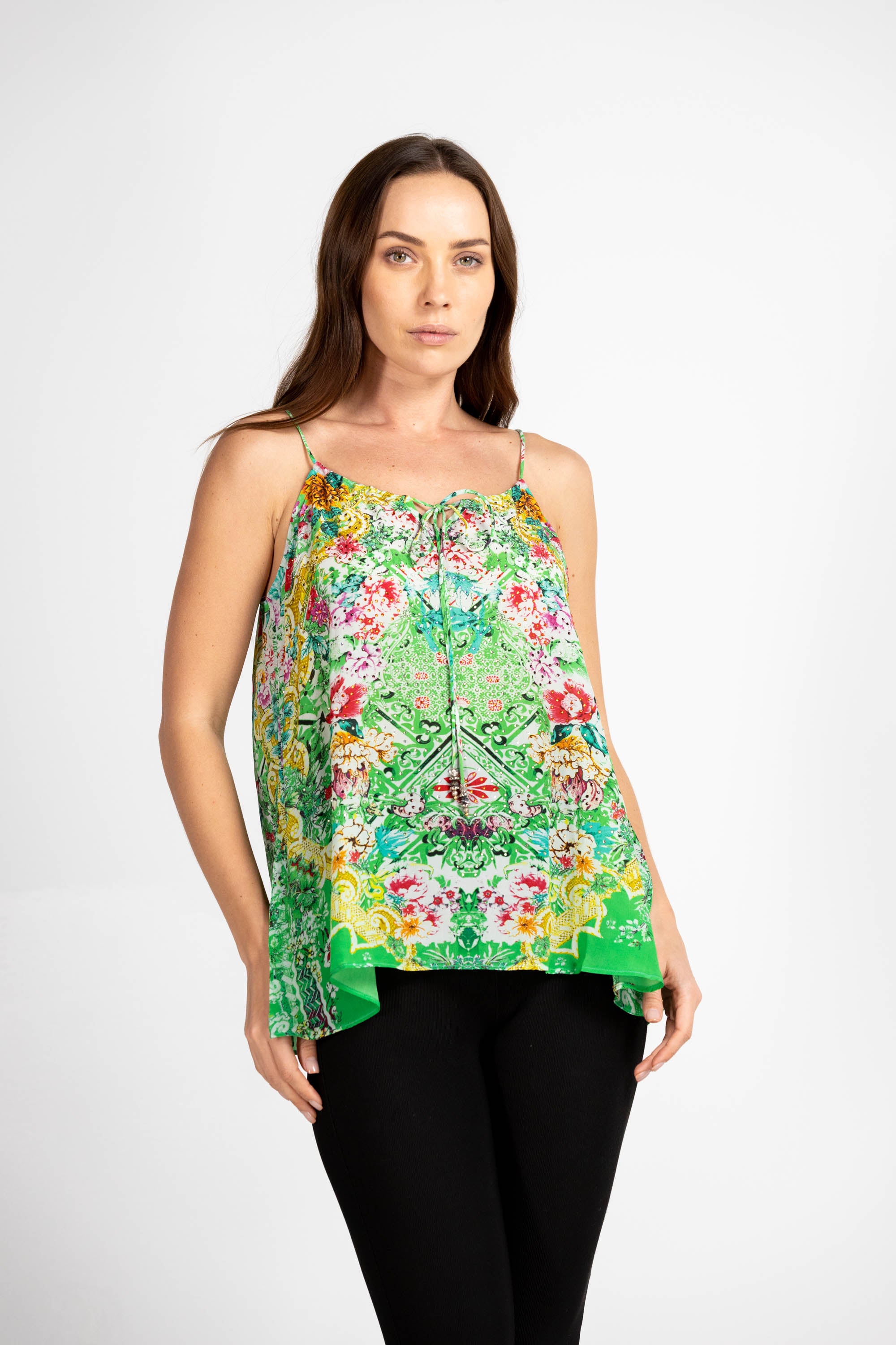 VERSAILLES GARDENIA - SHOESTRING CAMI 100% Silk (Size - M/L) - TheSwankStore