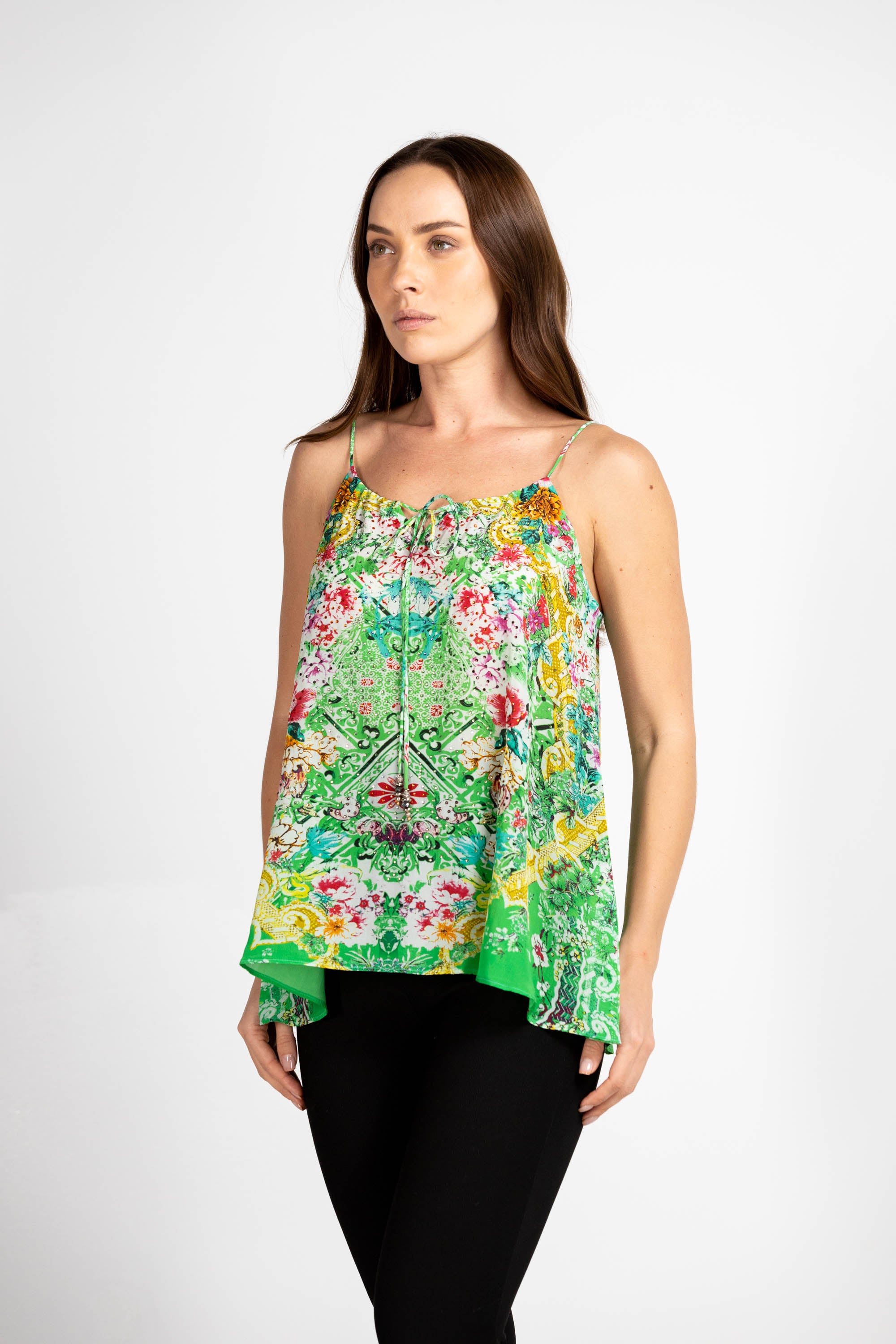 VERSAILLES GARDENIA - SHOESTRING CAMI 100% Silk (Size - M/L) - TheSwankStore