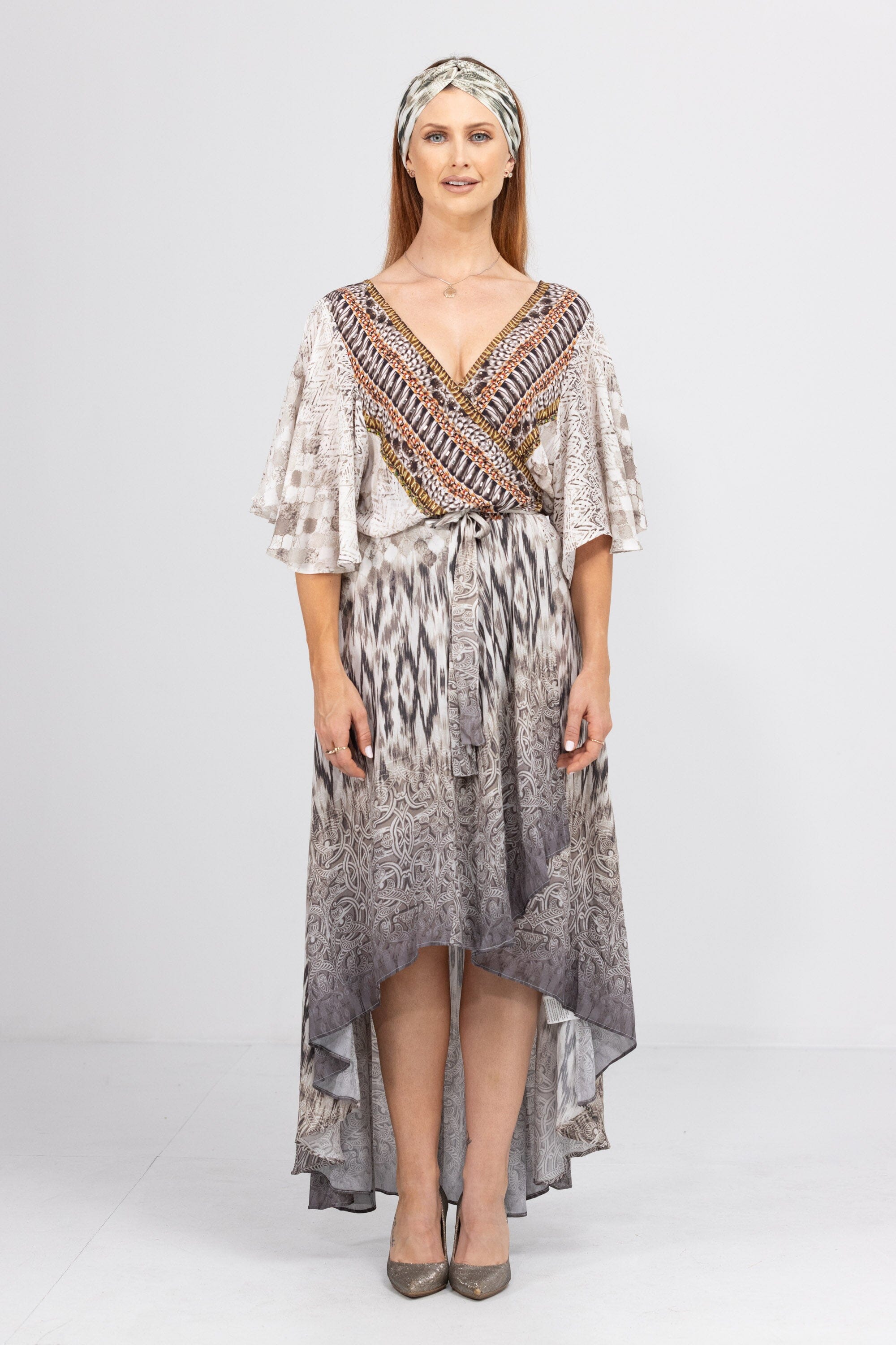 MONTE BLANCO - WRAP DRESS WITH SHORT SLEEVE - TheSwankStore