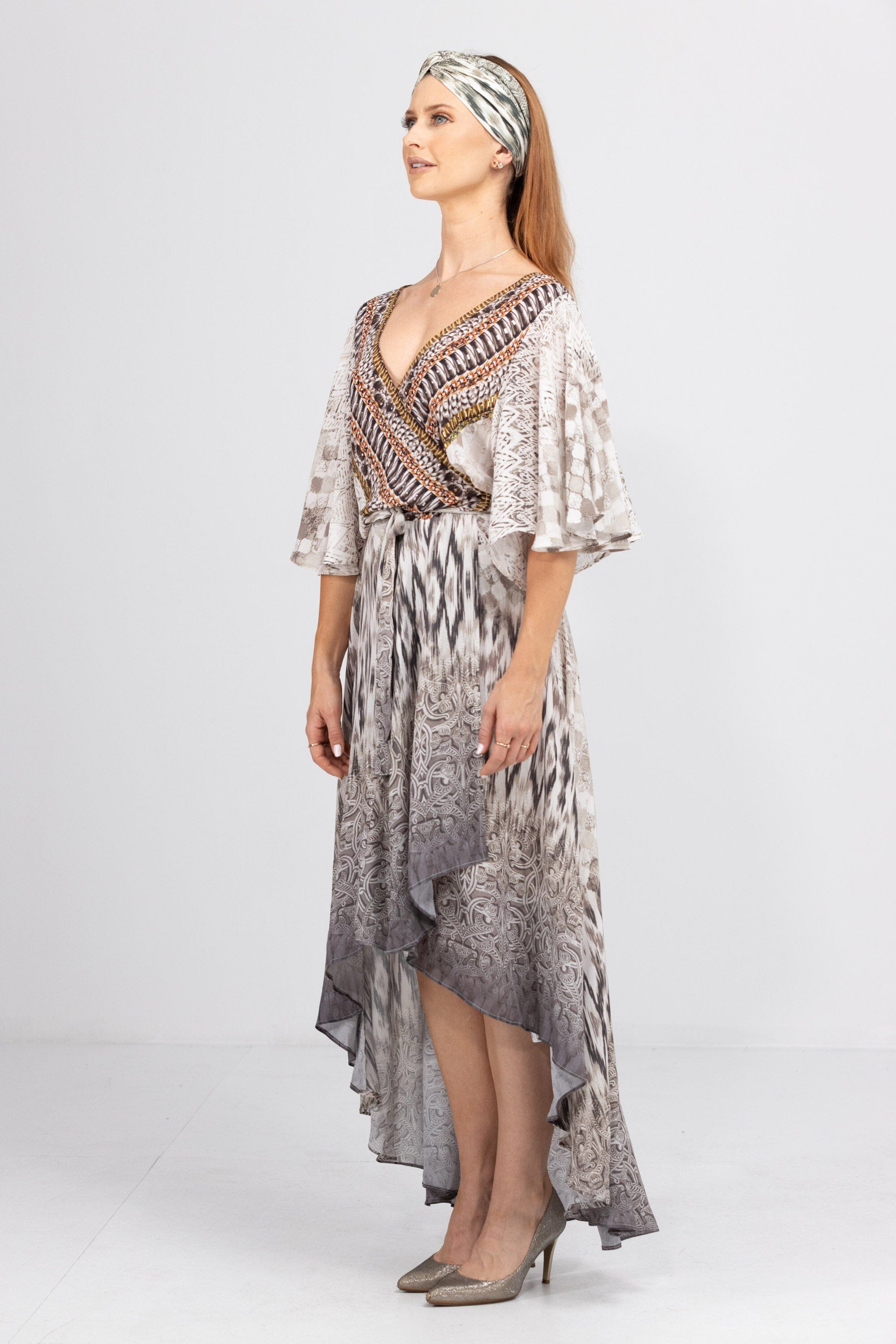 MONTE BLANCO - WRAP DRESS WITH SHORT SLEEVE - TheSwankStore