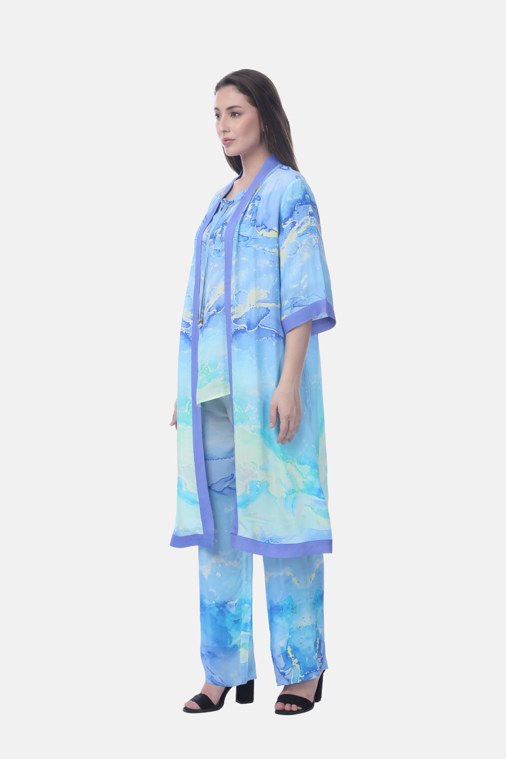 TEMPER BLUE - KIMONO LONG SHRUG - TheSwankStore