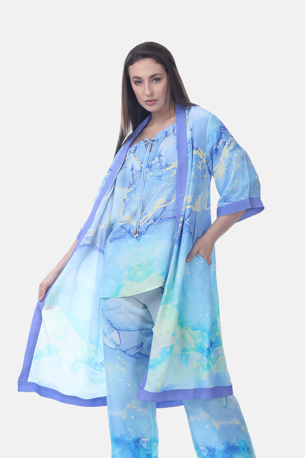 TEMPER BLUE - KIMONO LONG SHRUG - TheSwankStore