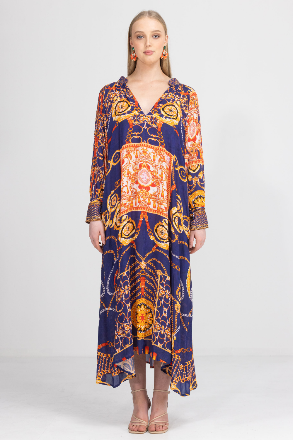 Front view of the Bondi Resortwear Tempranillo Cynthia Tunic styled as elegant coastal resort wear in Australia