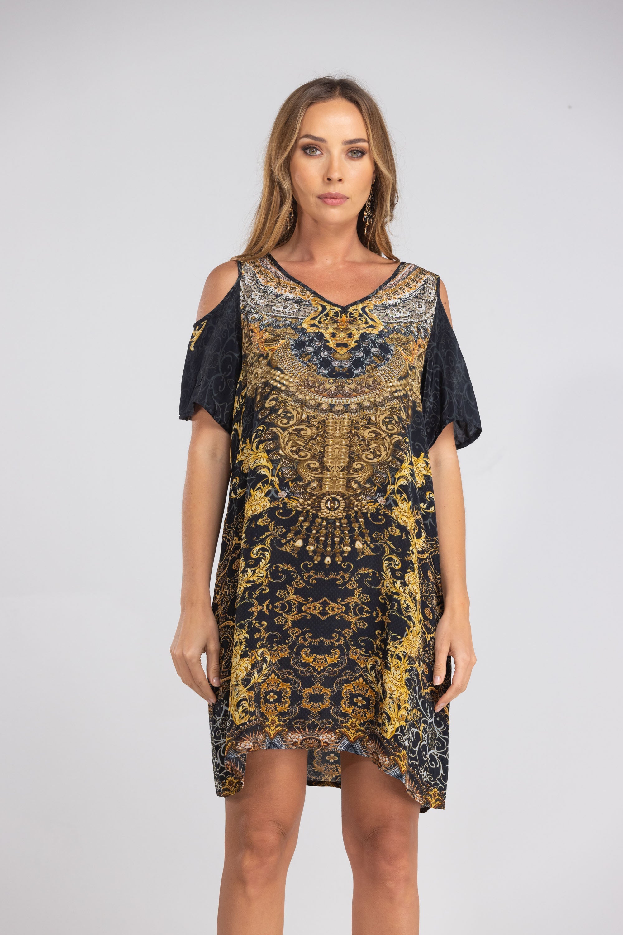 VALLETTA - COLD SHOULDER V-NECK DRESS - TheSwankStore