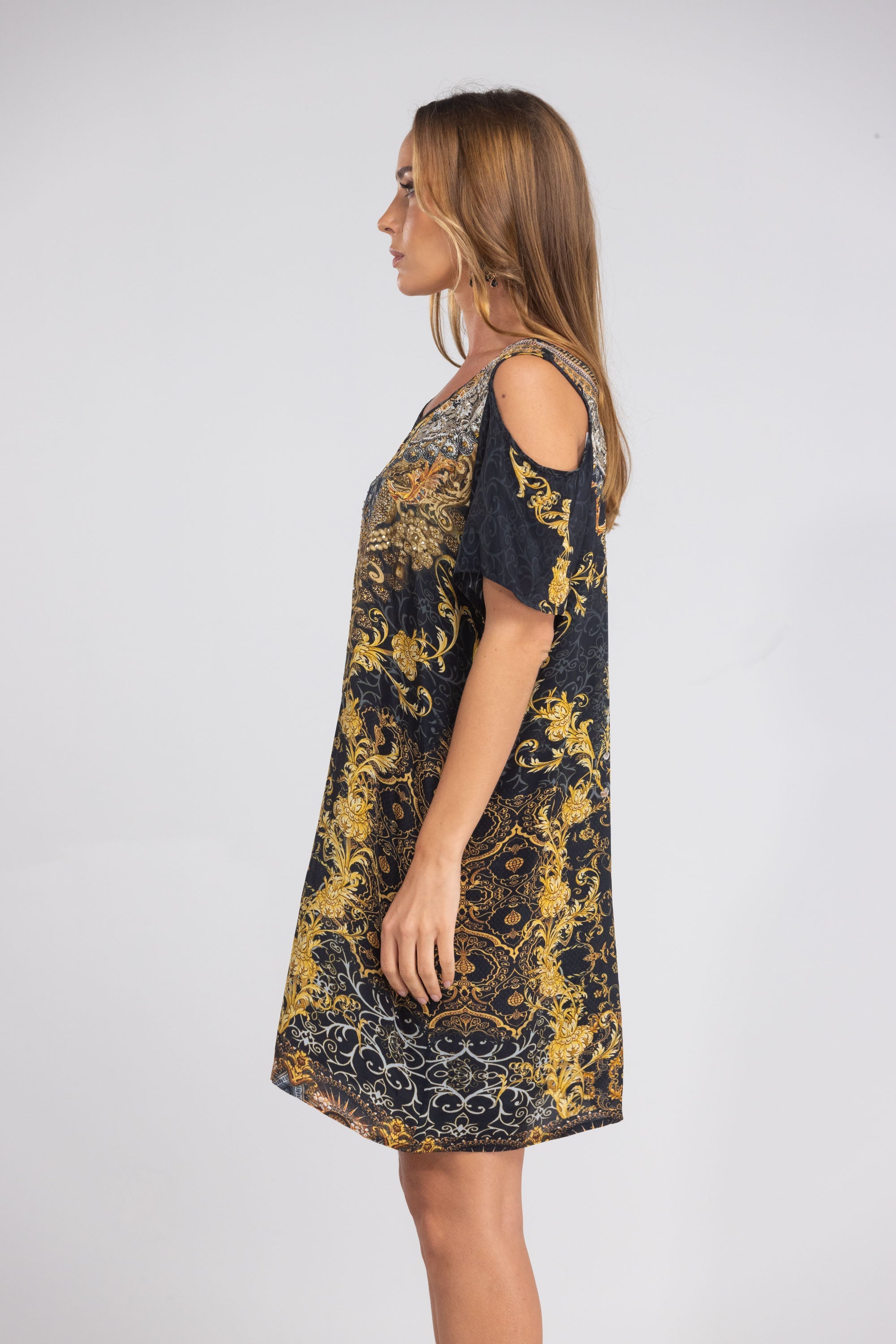 VALLETTA - COLD SHOULDER V-NECK DRESS - TheSwankStore