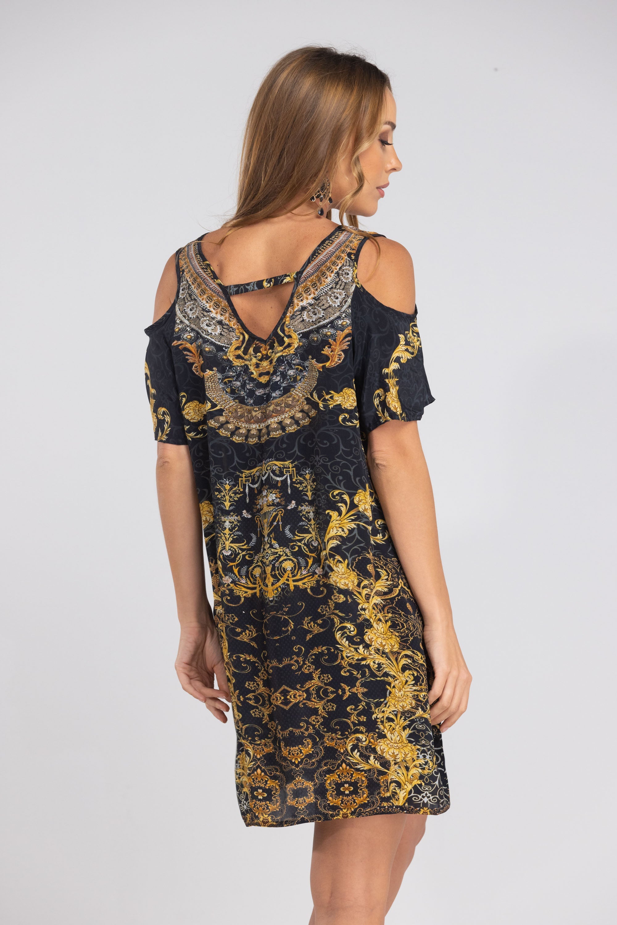 VALLETTA - COLD SHOULDER V-NECK DRESS - TheSwankStore