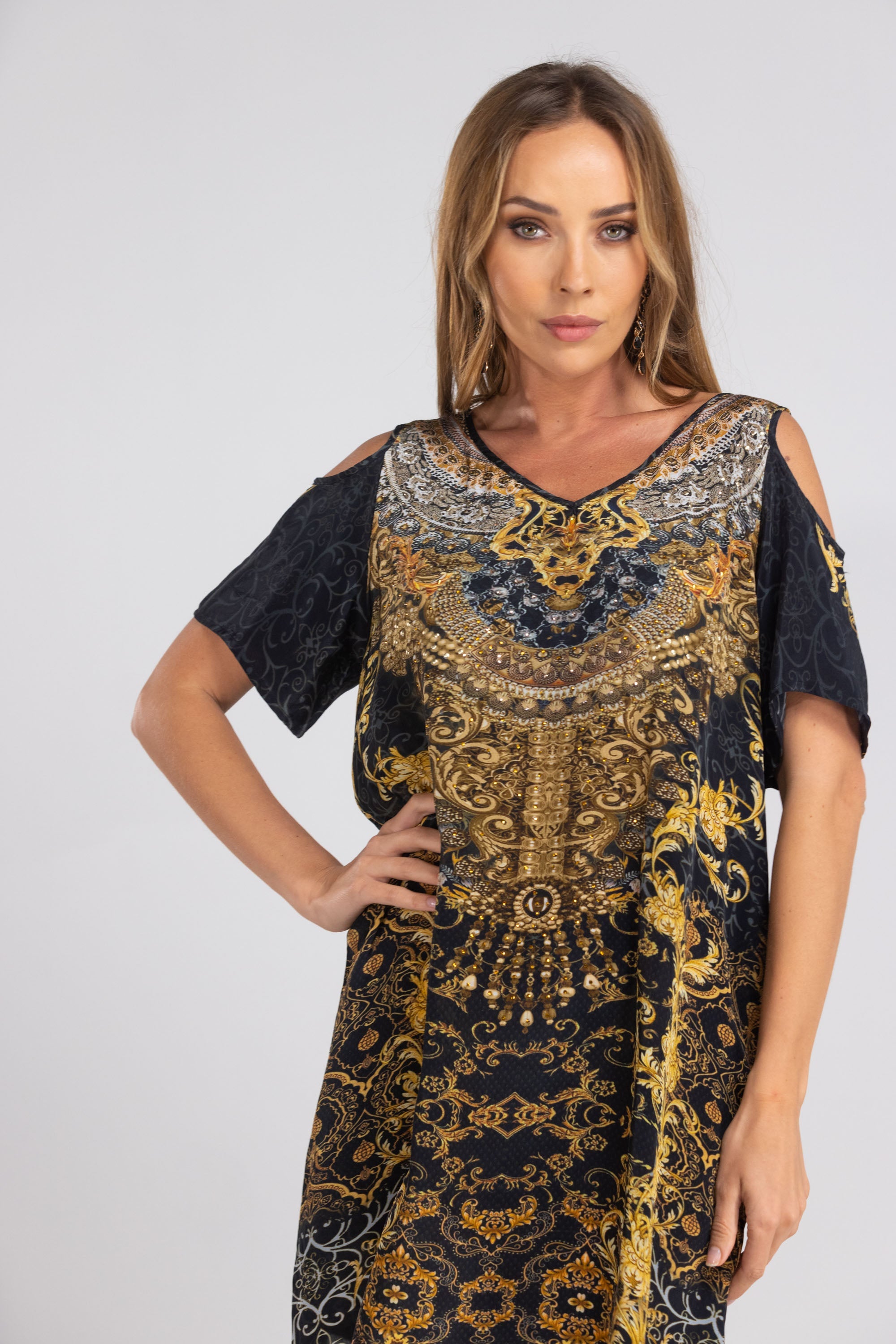 VALLETTA - COLD SHOULDER V-NECK DRESS - TheSwankStore