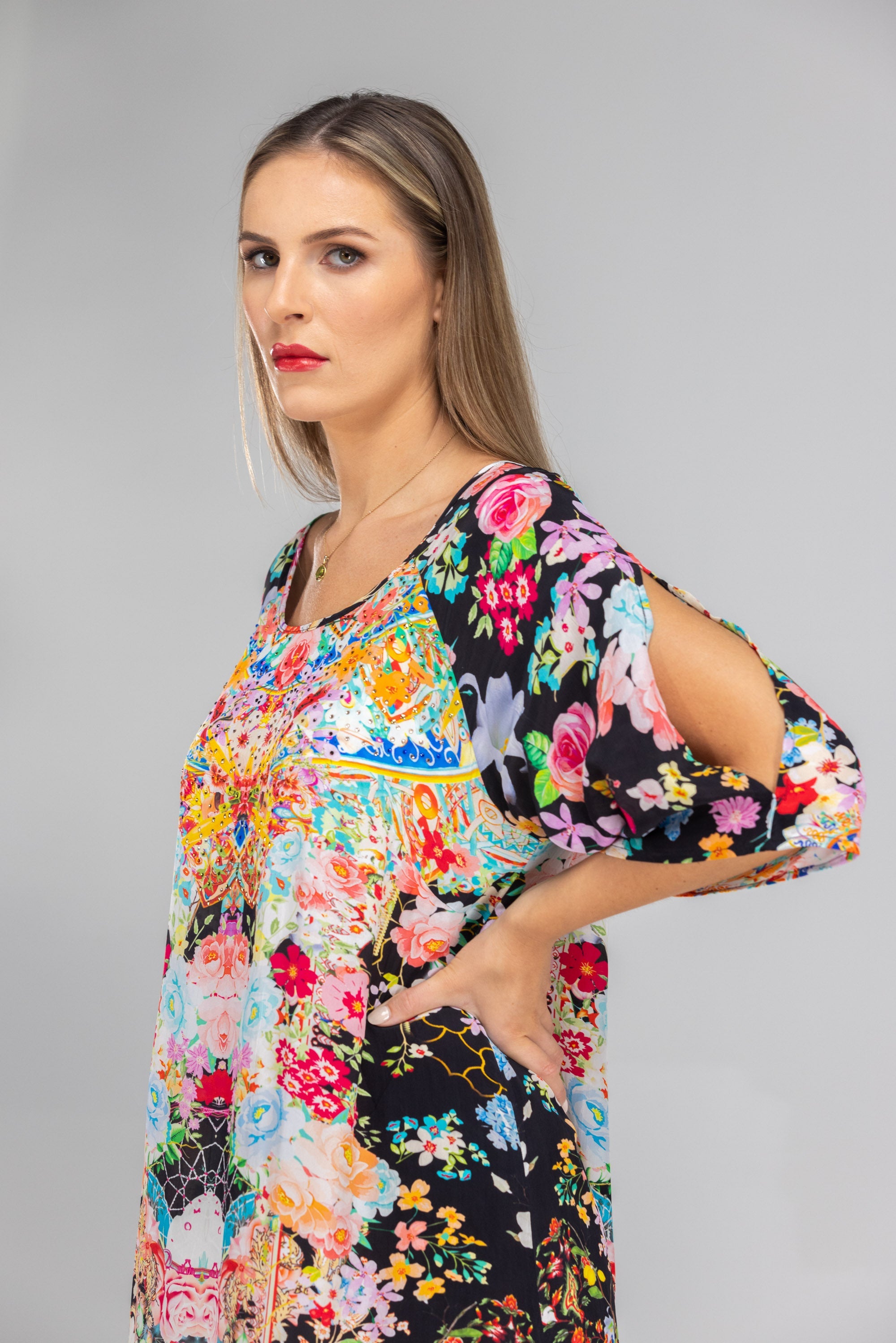 FLORINA NOIR - SLIT SLEEVE DRESS - TheSwankStore