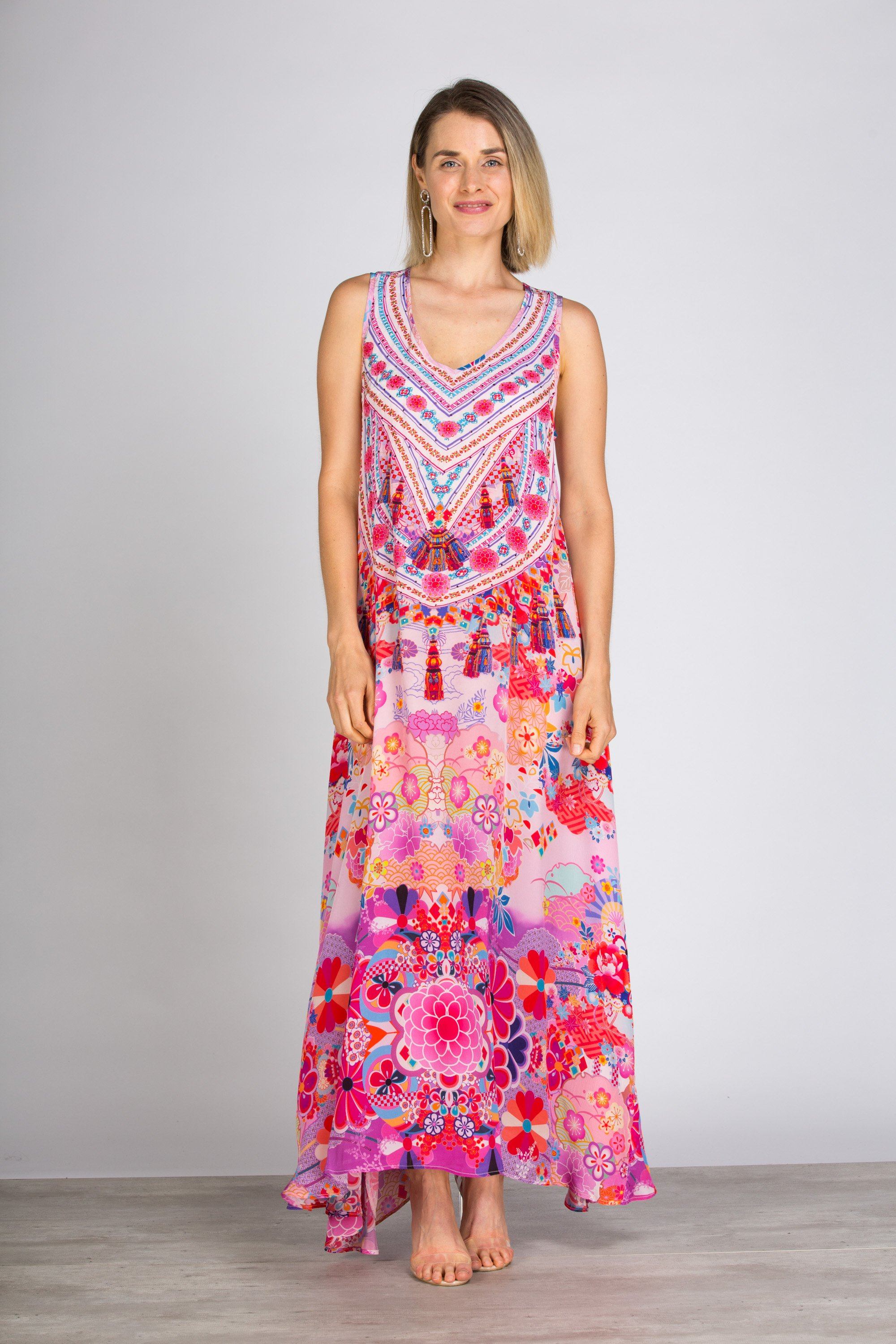 Cherry Blossom Maxi Dress by Bondi Resortwear styled for maxi dresses resort wear looks in Australia