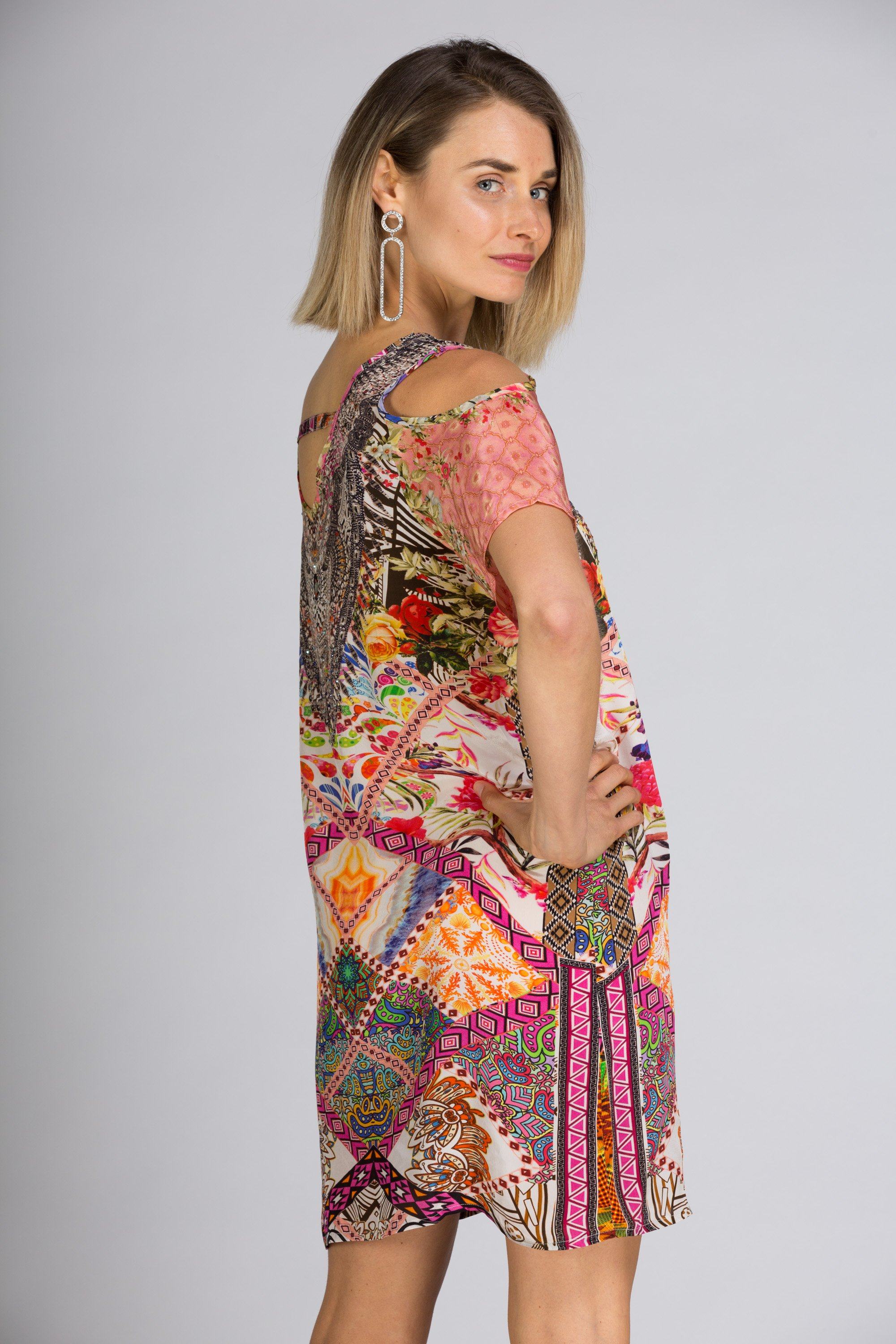 TUNISIA - COLD SHOULDER V-NECK DRESS - TheSwankStore