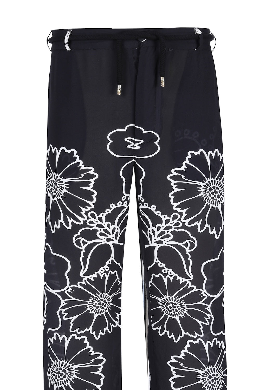 Front view of the black and white Avanti Lucy Pants (TheSwankStore) with Viscose Crepe fabric