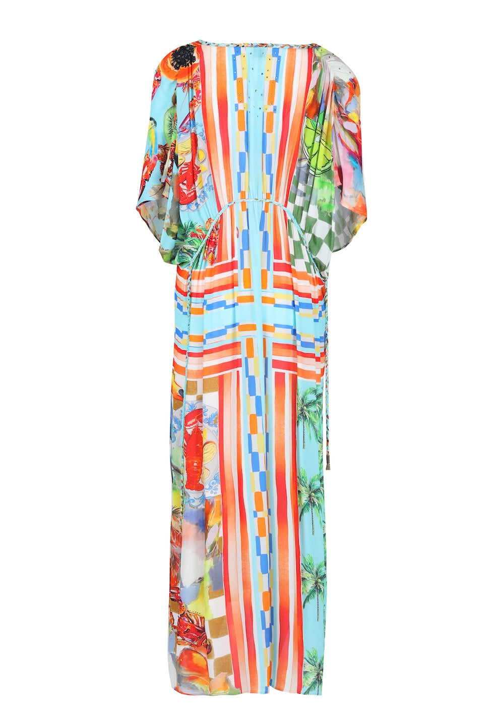 Back view of the Green, Yellow and Orange Lucciano Long Kaftan (TheSwankStore) Soft Viscose fabric