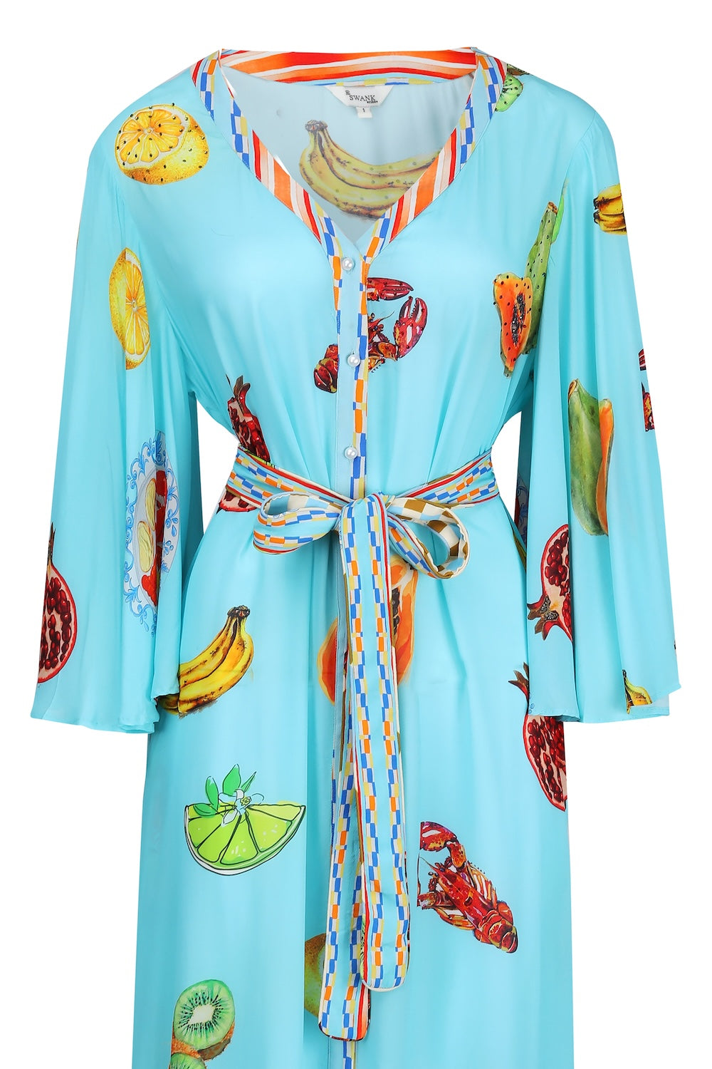 Front view of the Green, Yellow and Orange Lucciano Maxi Sun Dress (TheSwankStore) Soft Viscose fabric