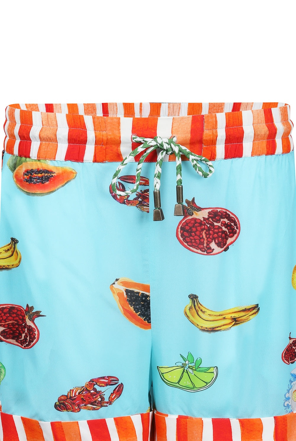 Front view of the Green, Yellow and Orange Lucciano Martha Shorts (TheSwankStore) Soft Viscose fabric