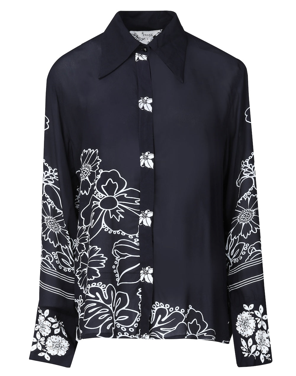 Front view of the black and white AVANTI - COLLAR SHIRT 100% Viscose Fabric