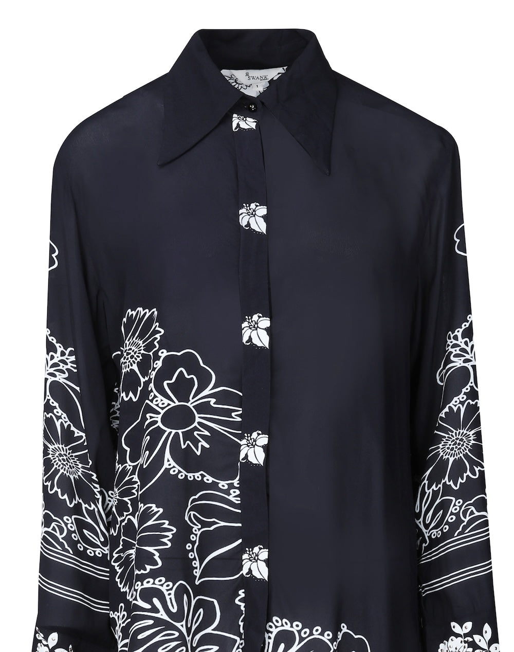 Front view of the black and white AVANTI - COLLAR SHIRT 100% Viscose Fabric