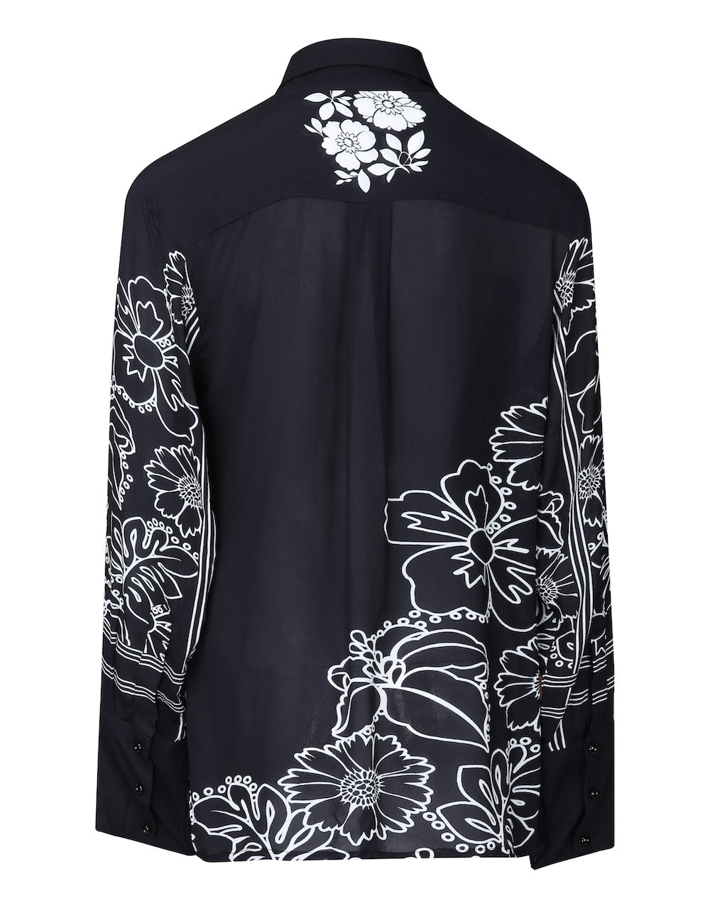 Back view of the black and white AVANTI - COLLAR SHIRT 100% Viscose Fabric