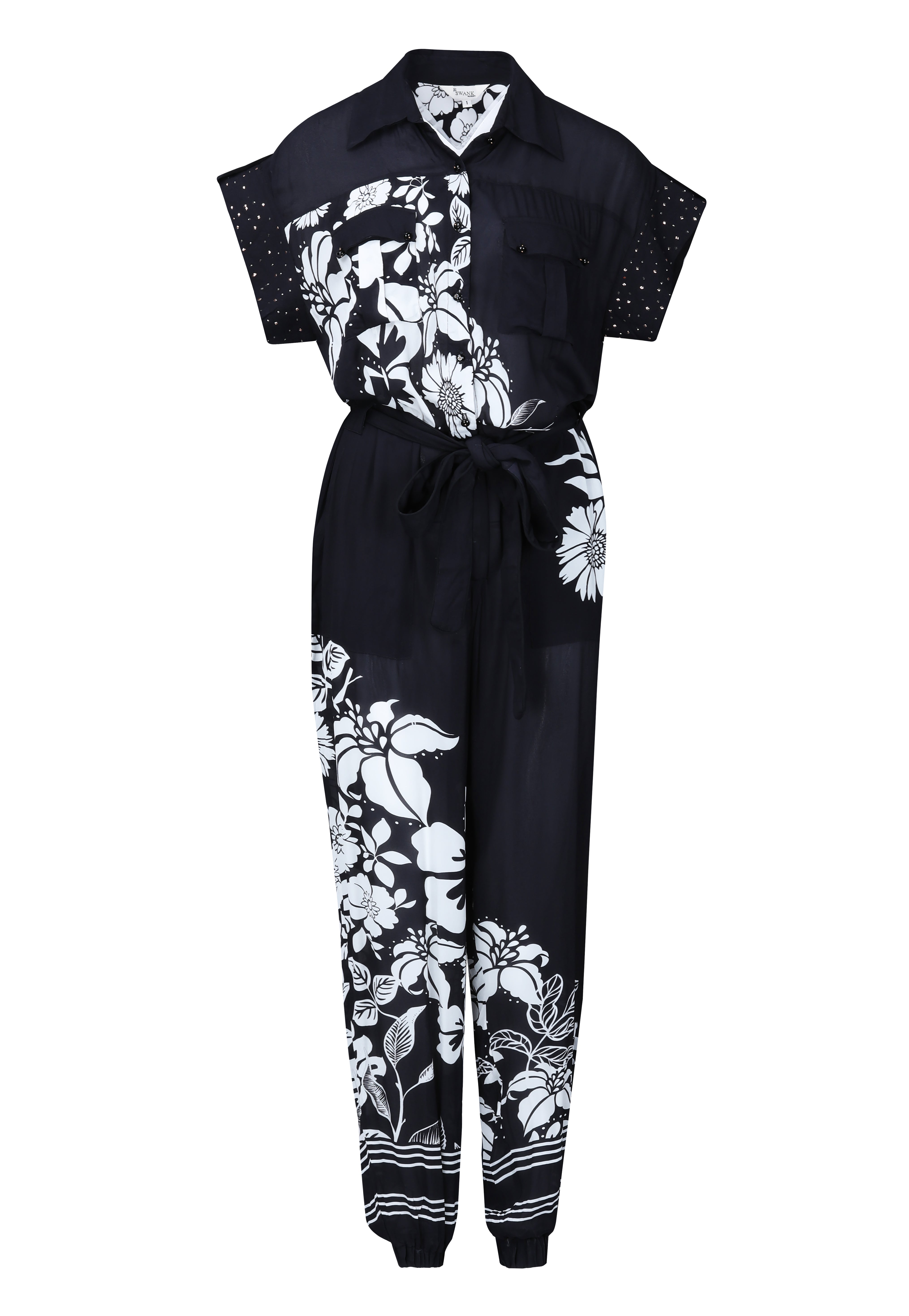 Black and white Avanti Lena Jumpsuit (TheSwankStore with Viscose fabric