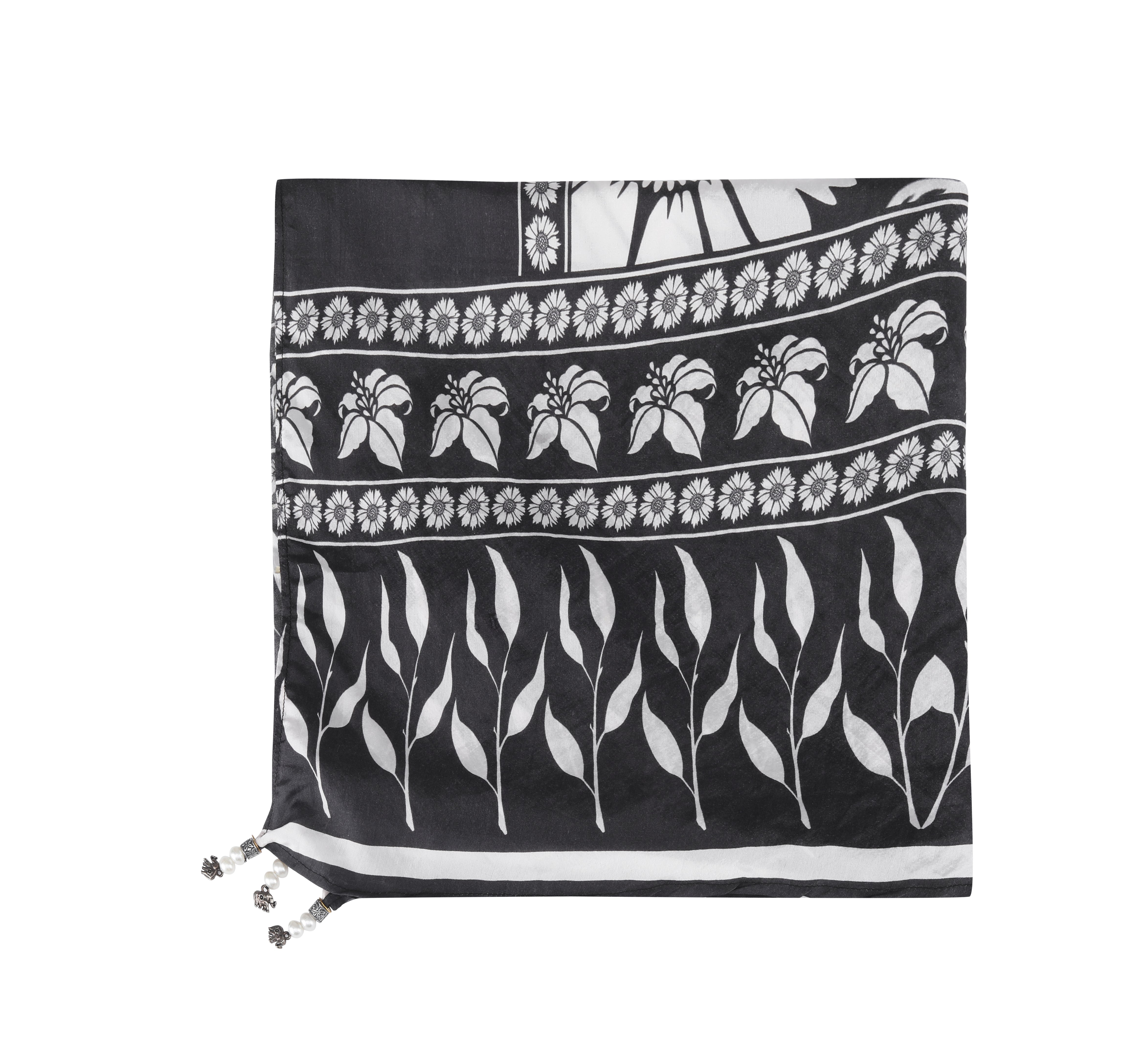 Black and white Avanti Silk Scarf (TheSwankStore) Viscose Crepe fabric
