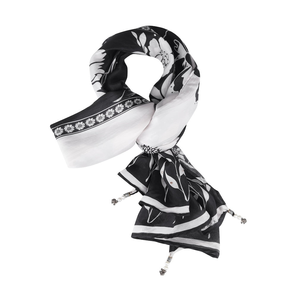 Black and white Avanti Silk Scarf (TheSwankStore) Viscose Crepe fabric