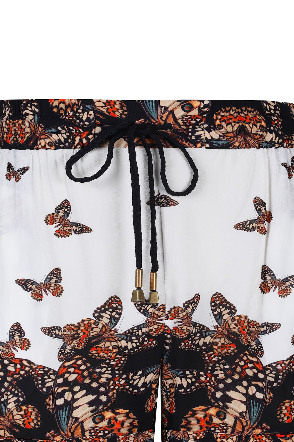 Front view of the Orange, White & Black Corasone Martha Shorts (TheSwankStore) Soft Viscose fabric