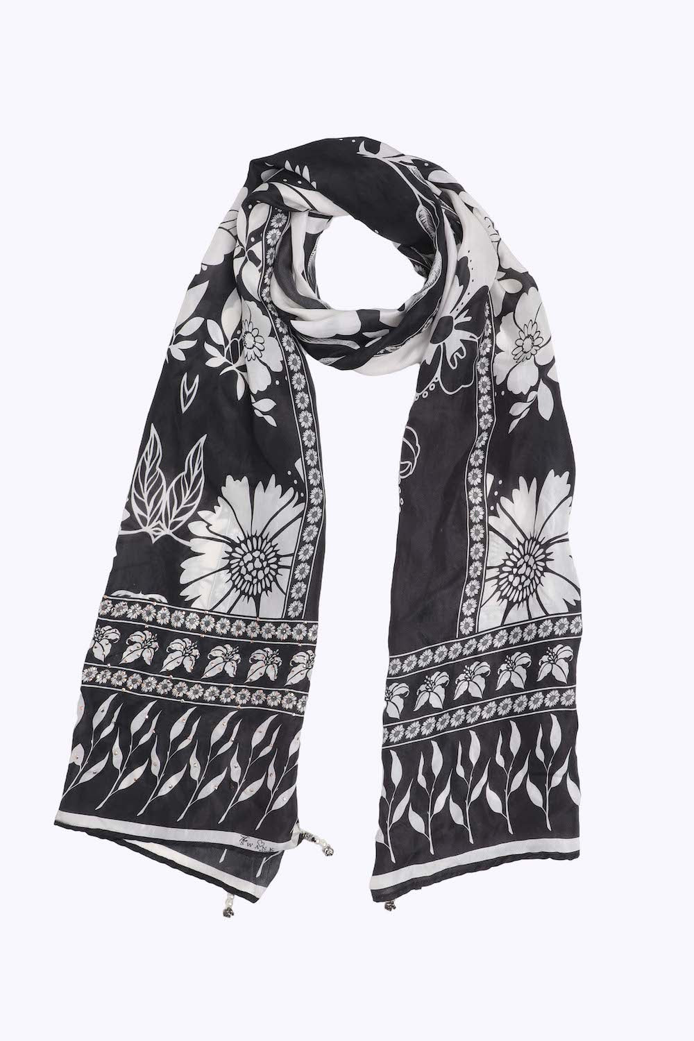 Black and white Avanti Silk Scarf (TheSwankStore) Viscose Crepe fabric