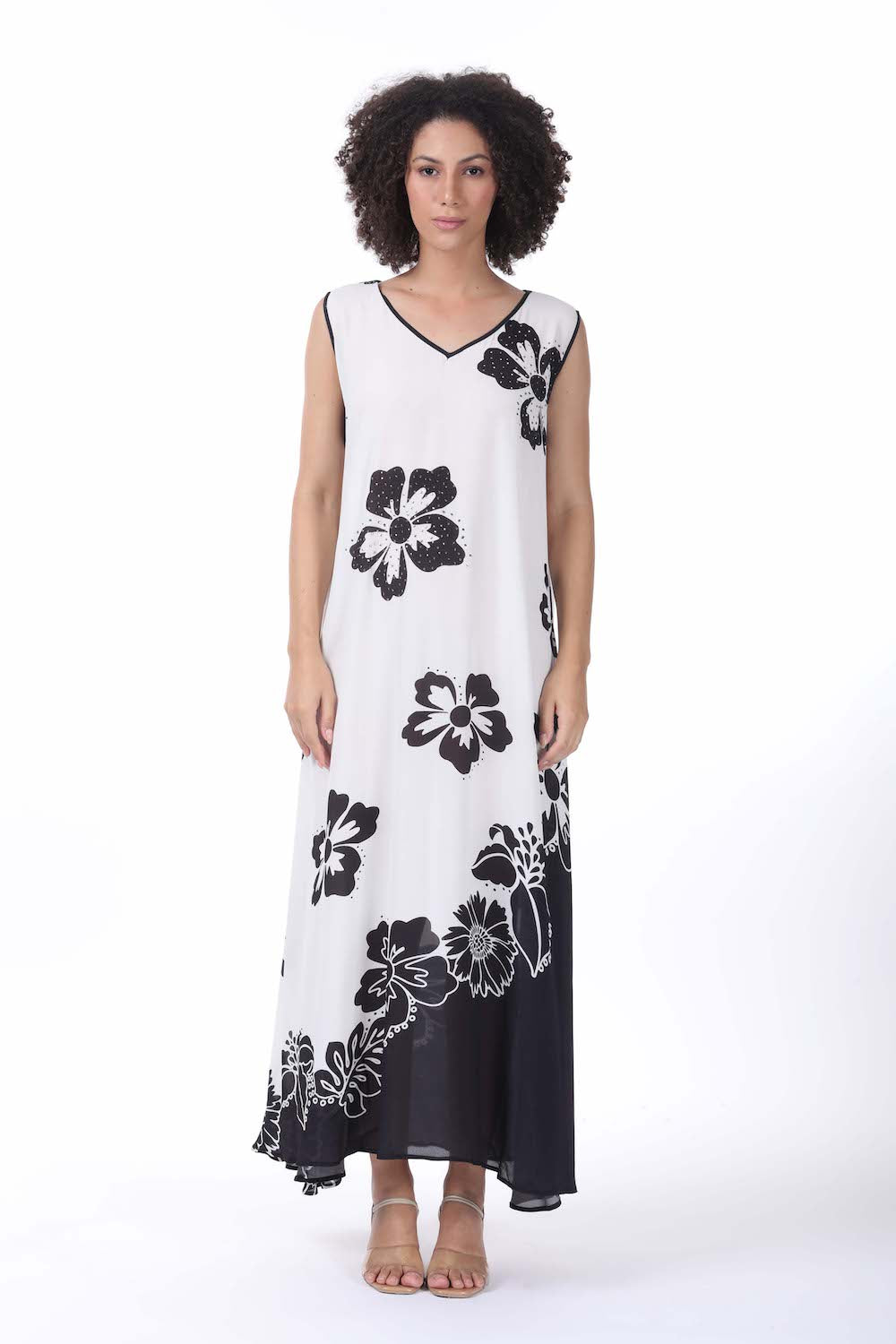 Black and white Avanti Sleeveless Maxi Dress (TheSwankStore) Viscose Crepe fabric