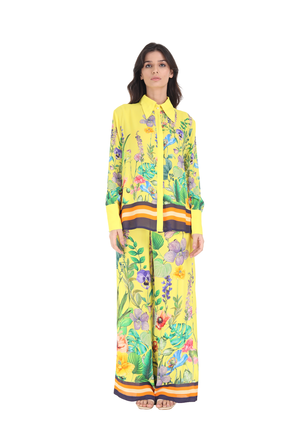 Yellow, green and black Calico Collar Shirt (TheSwankStore) 100% premium Viscose Crepe