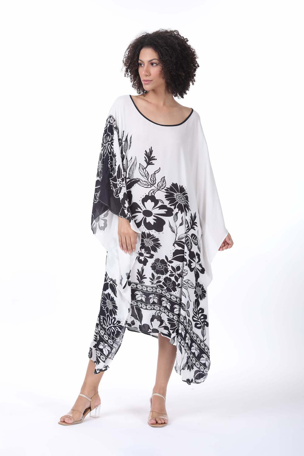 Black and white Avanti Short Kaftan (TheSwankStore) Viscose Crepe fabric