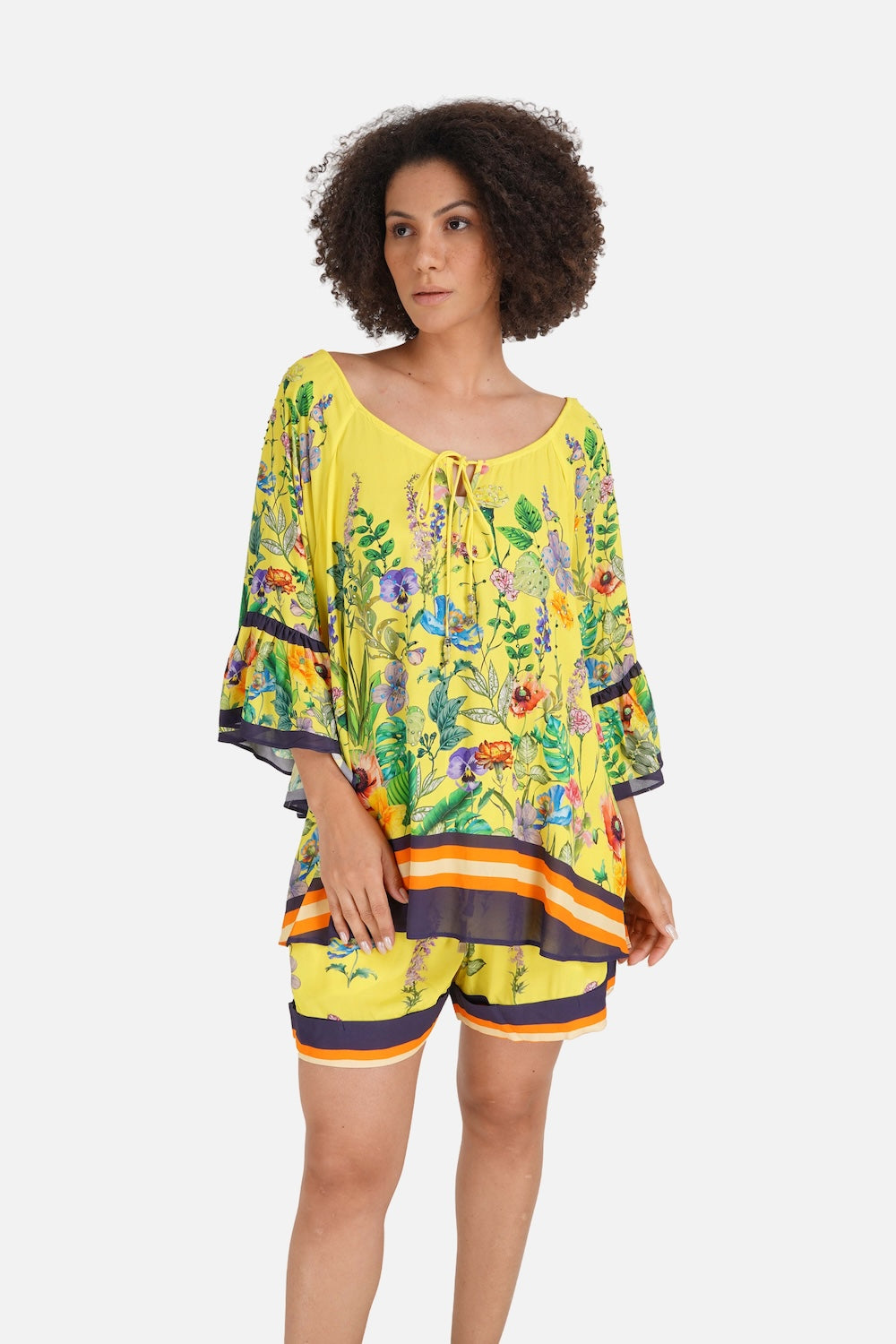 Yellow, green and black Calico Gypsy Tunic (TheSwankStore) Viscose Crepe fabric