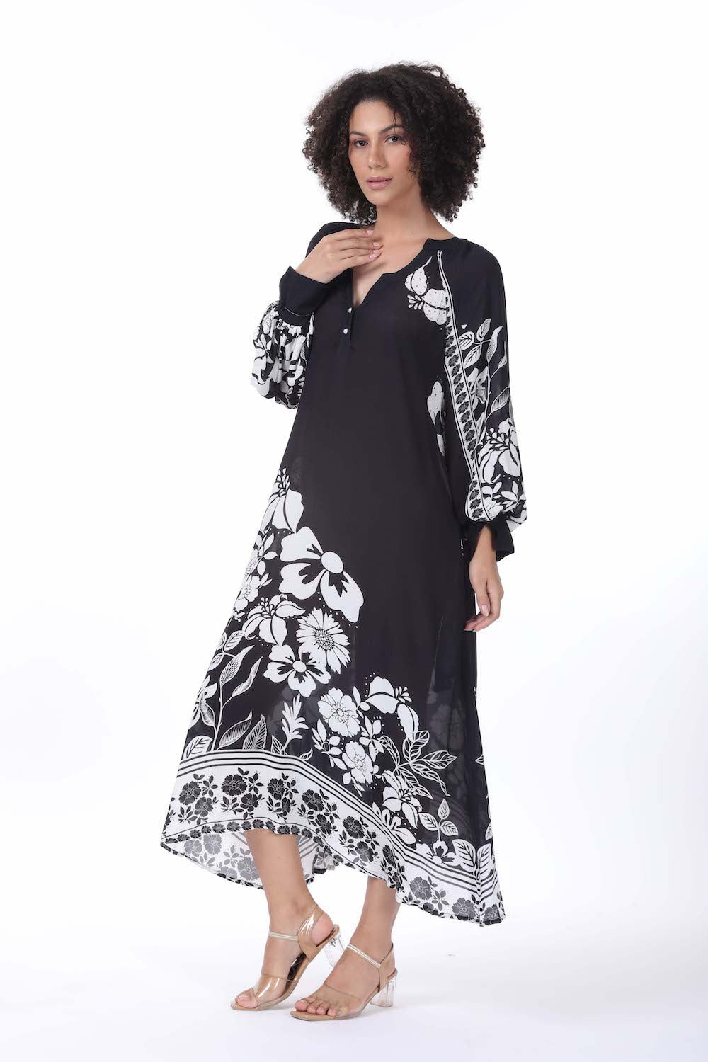 Black and white Avanti Smock Dress (TheSwankStore) Viscose Crepe fabric