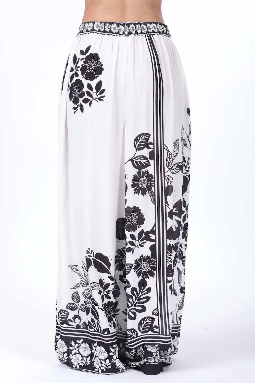 Back view of the black and white Avanti Ivy Pants - (TheSwankStore) with Premium Viscose Crepe fabric
