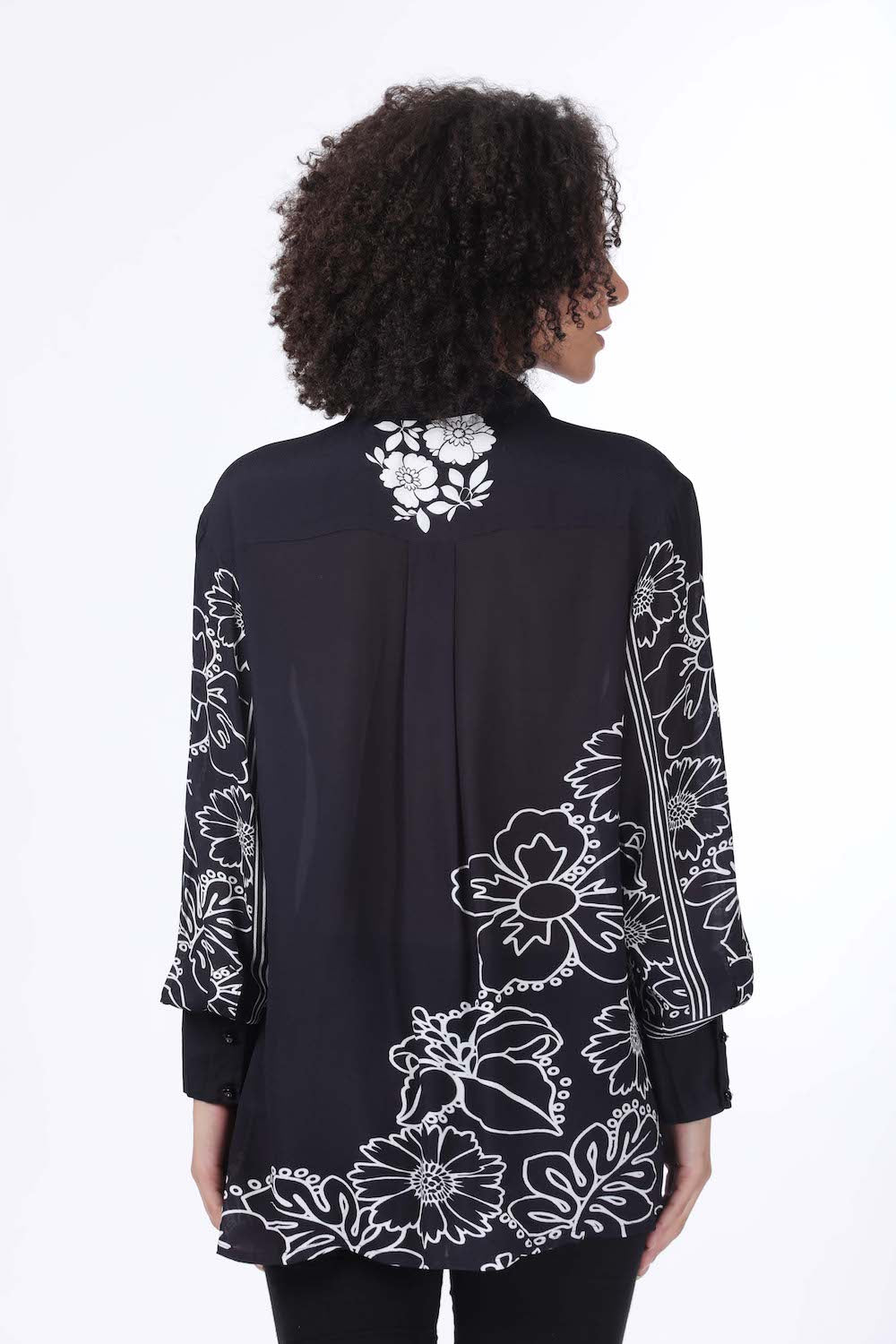 Back view of the black and white AVANTI - COLLAR SHIRT 100% Viscose Fabric