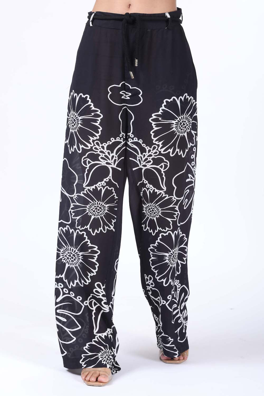Front view of the black and white Avanti Lucy Pants (TheSwankStore) with Viscose Crepe fabric