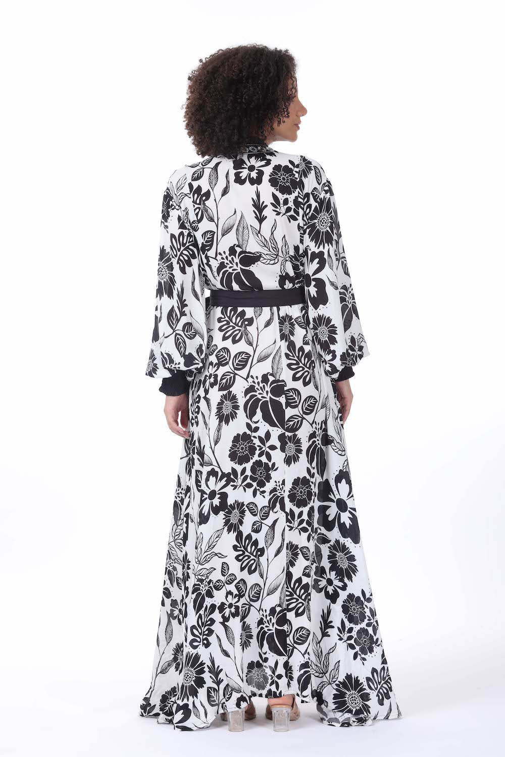 Back view of the black and white Avanti Long Freya Dress (TheSwankStore) with Viscose Crepe fabric