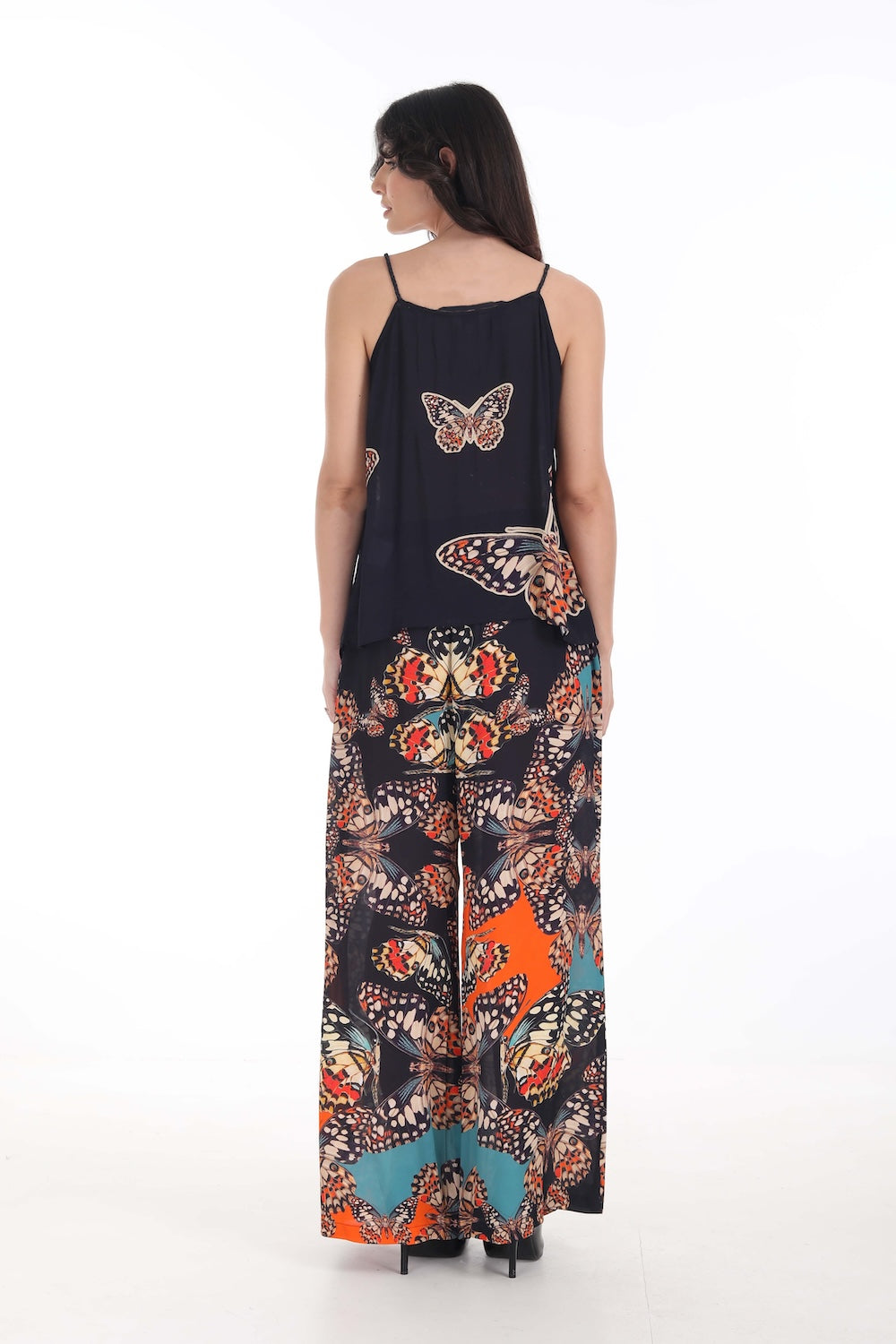 Back view of the Orange, White & Black Corasone Cami Top (TheSwankStore) Soft Viscose fabric