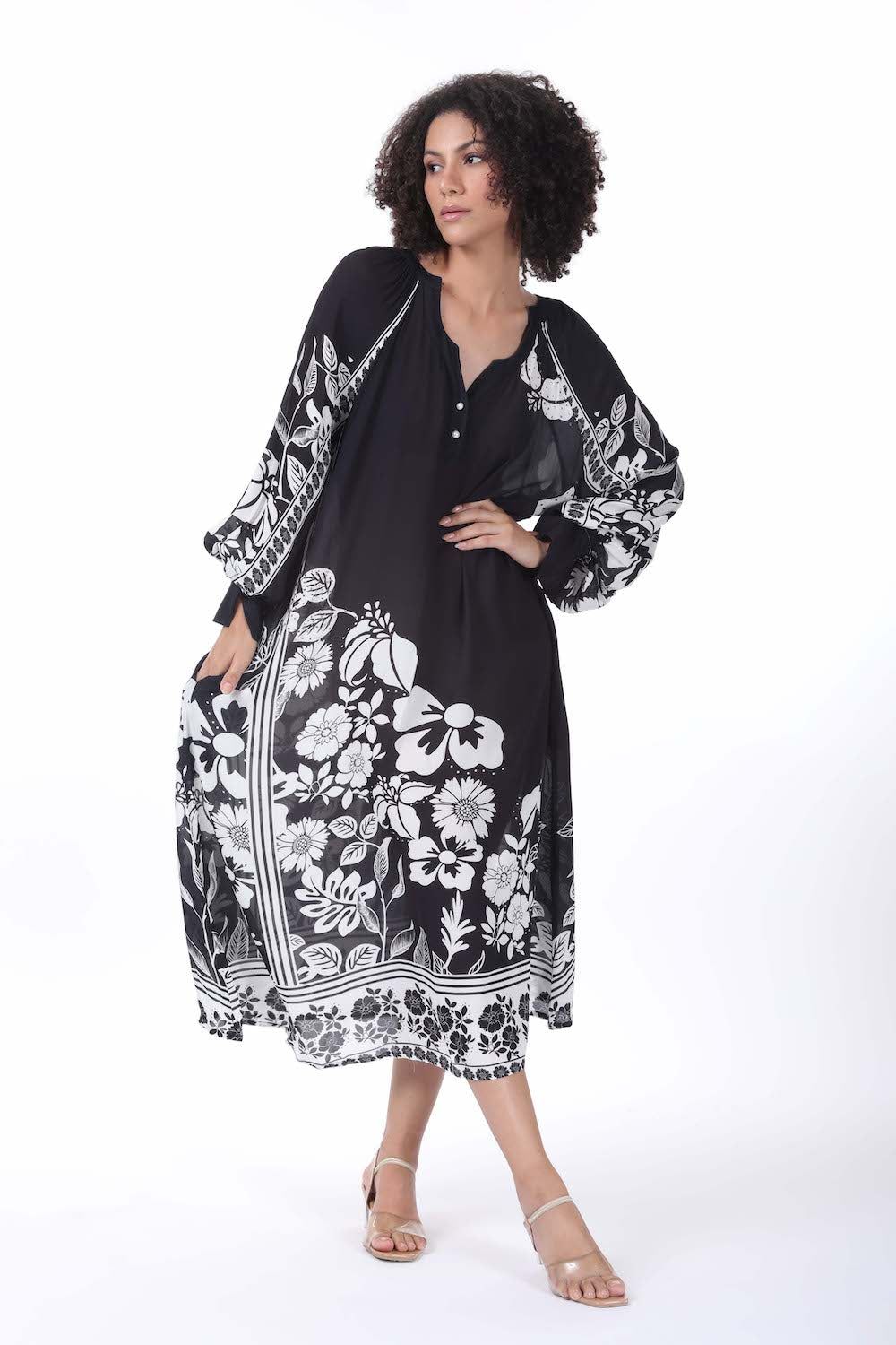 Black and white Avanti Smock Dress (TheSwankStore) Viscose Crepe fabric