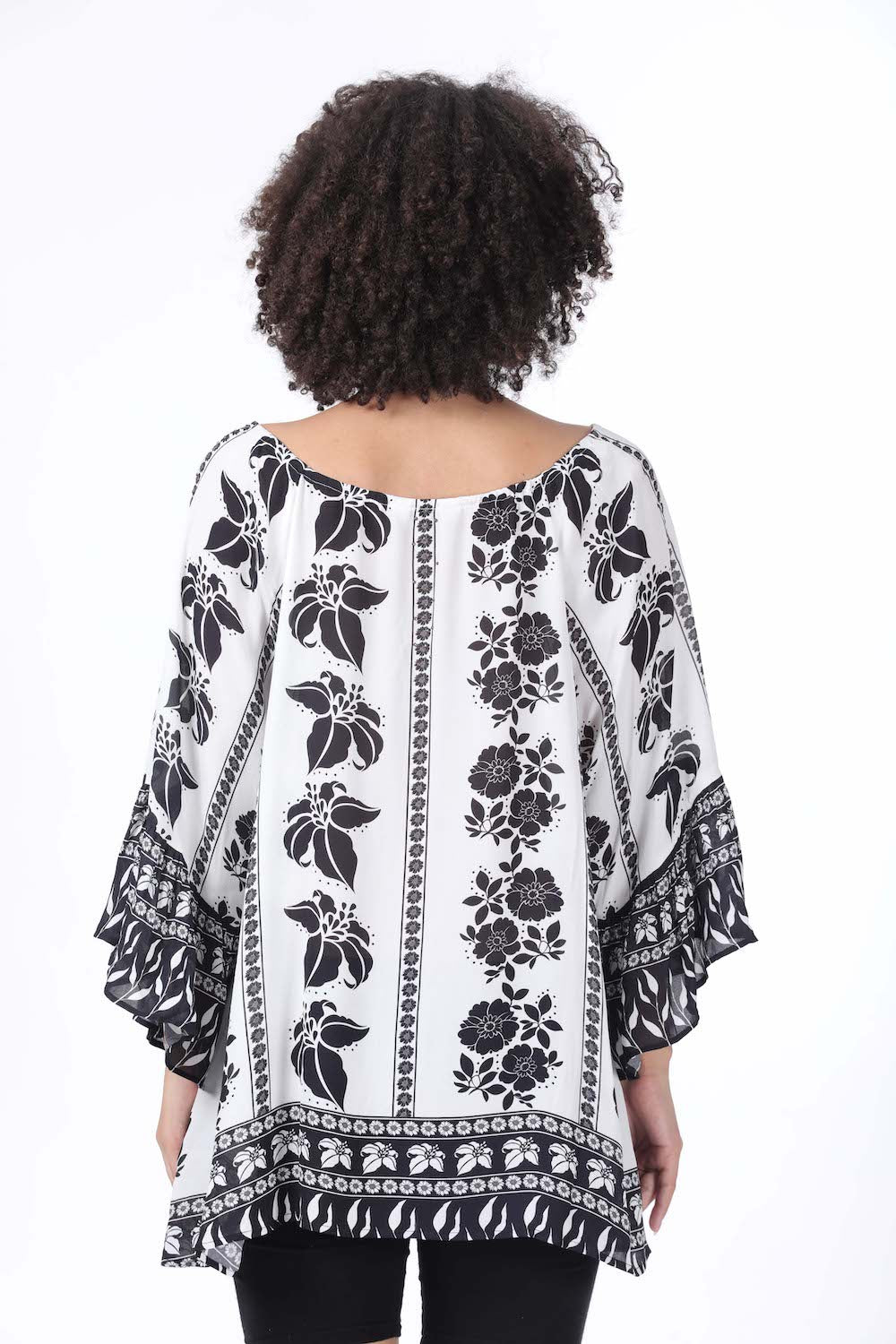 Back view of the black and white AVANTI GYPSY TUNIC Perfect style and comfort with Viscose fabric