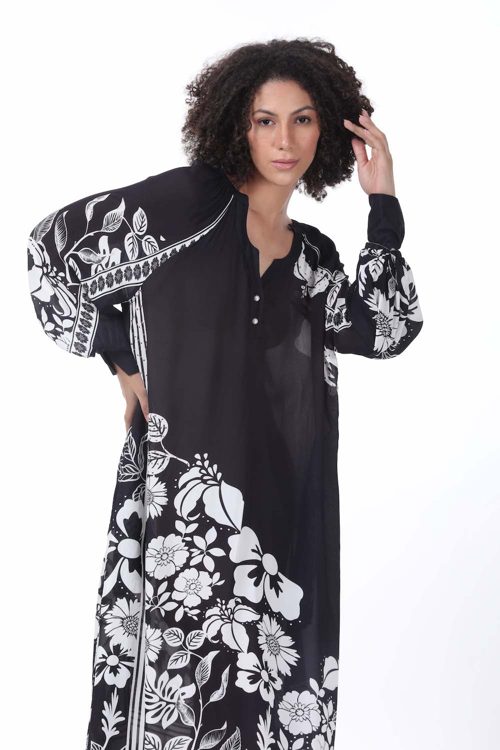 Black and white Avanti Smock Dress (TheSwankStore) Viscose Crepe fabric