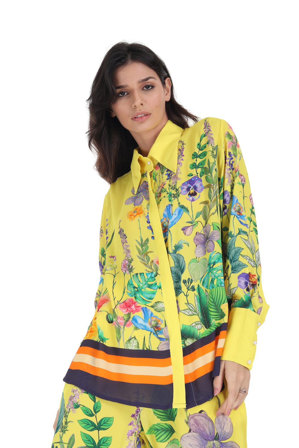 Yellow, green and black Calico Collar Shirt (TheSwankStore) 100% premium Viscose Crepe