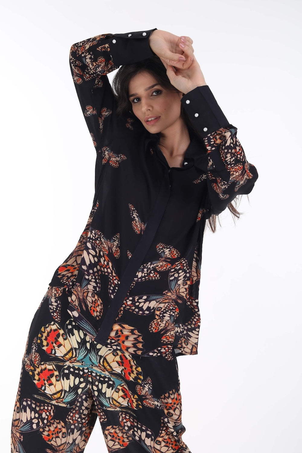 Front view of the Orange, White & Black Corasone Collar Shirt (TheSwankStore) Soft Viscose fabric