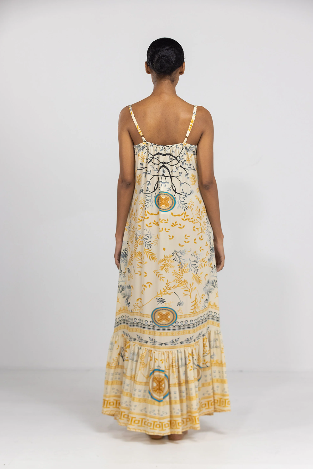 BRISBANE - FRILL STRAP MAXI DRESS 100% Silk (Size - S/M) - TheSwankStore