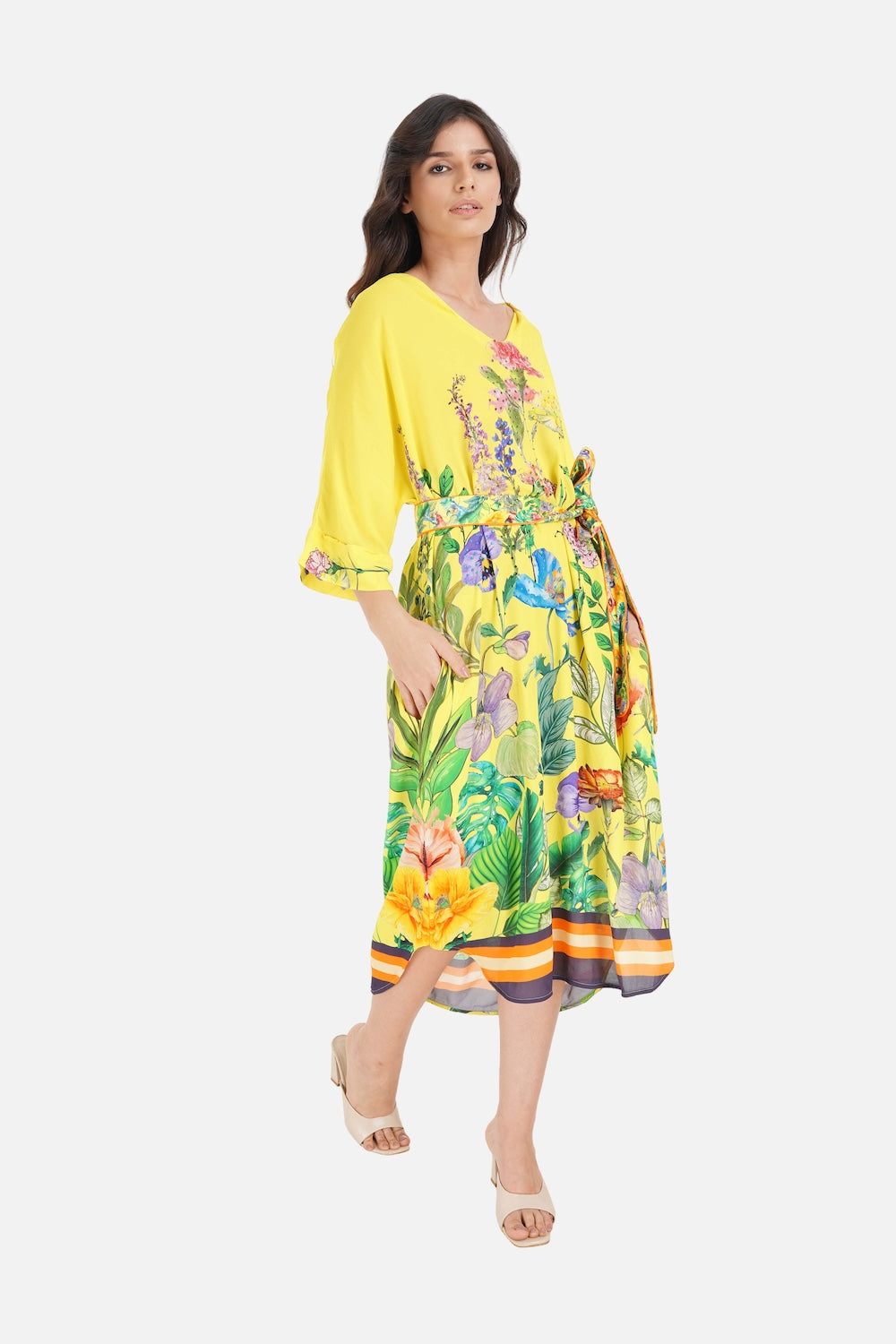 CALICO - MIDI DRESS WITH SHORT SLEEVE - TheSwankStore